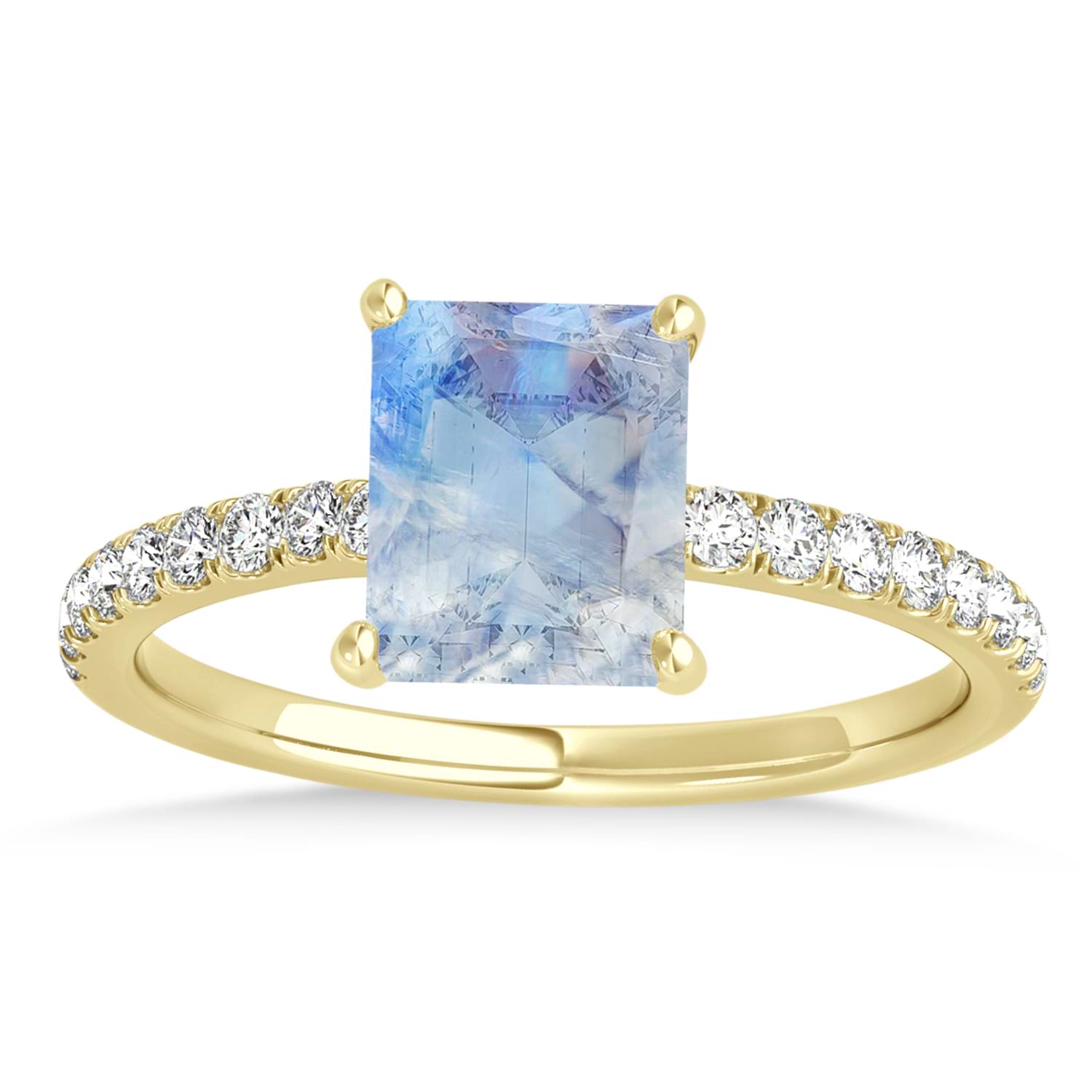 Emerald Moonstone & Diamond Single Row Hidden Halo Engagement Ring 14k Yellow Gold (1.31ct)