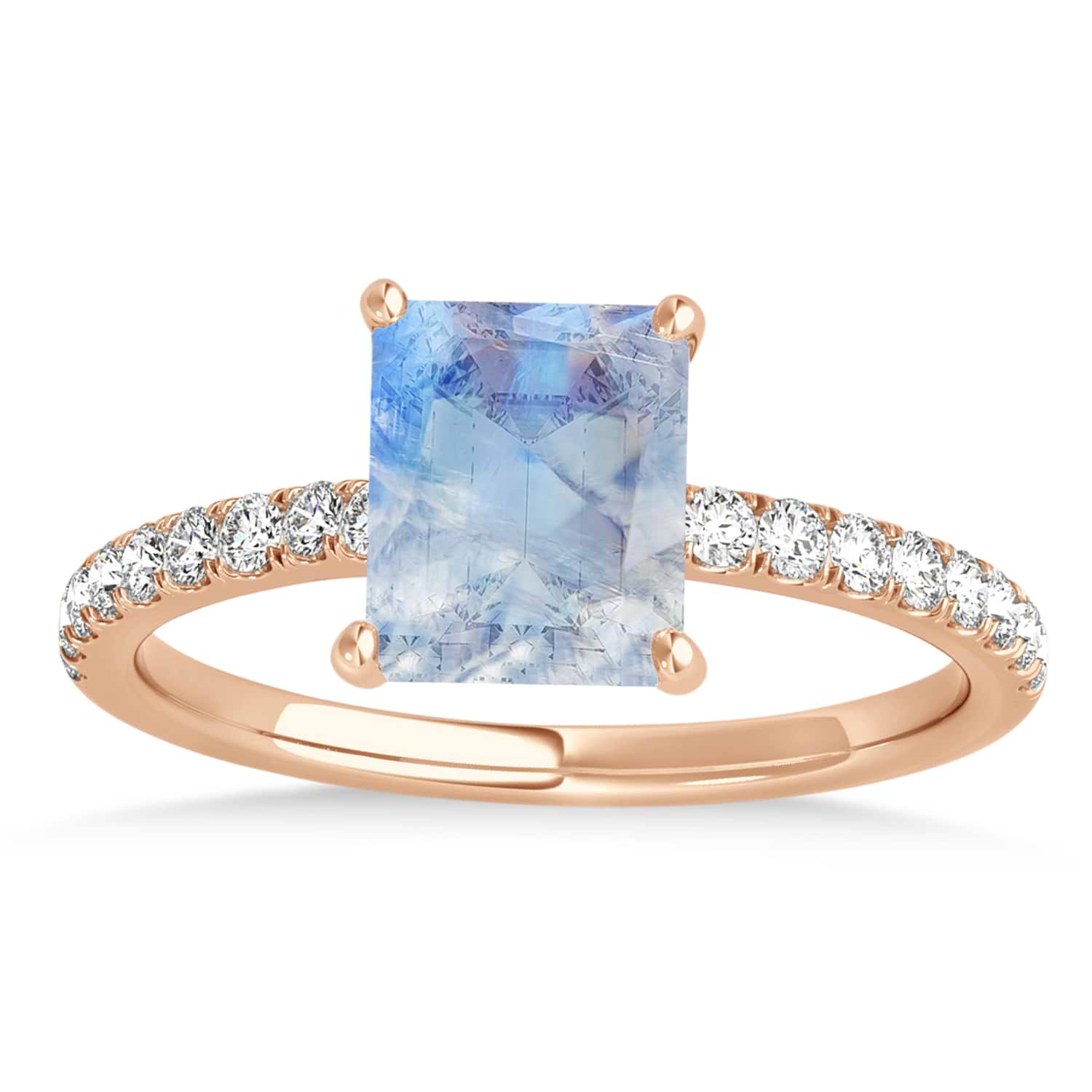 Emerald Moonstone & Diamond Single Row Hidden Halo Engagement Ring 18k Rose Gold (1.31ct)