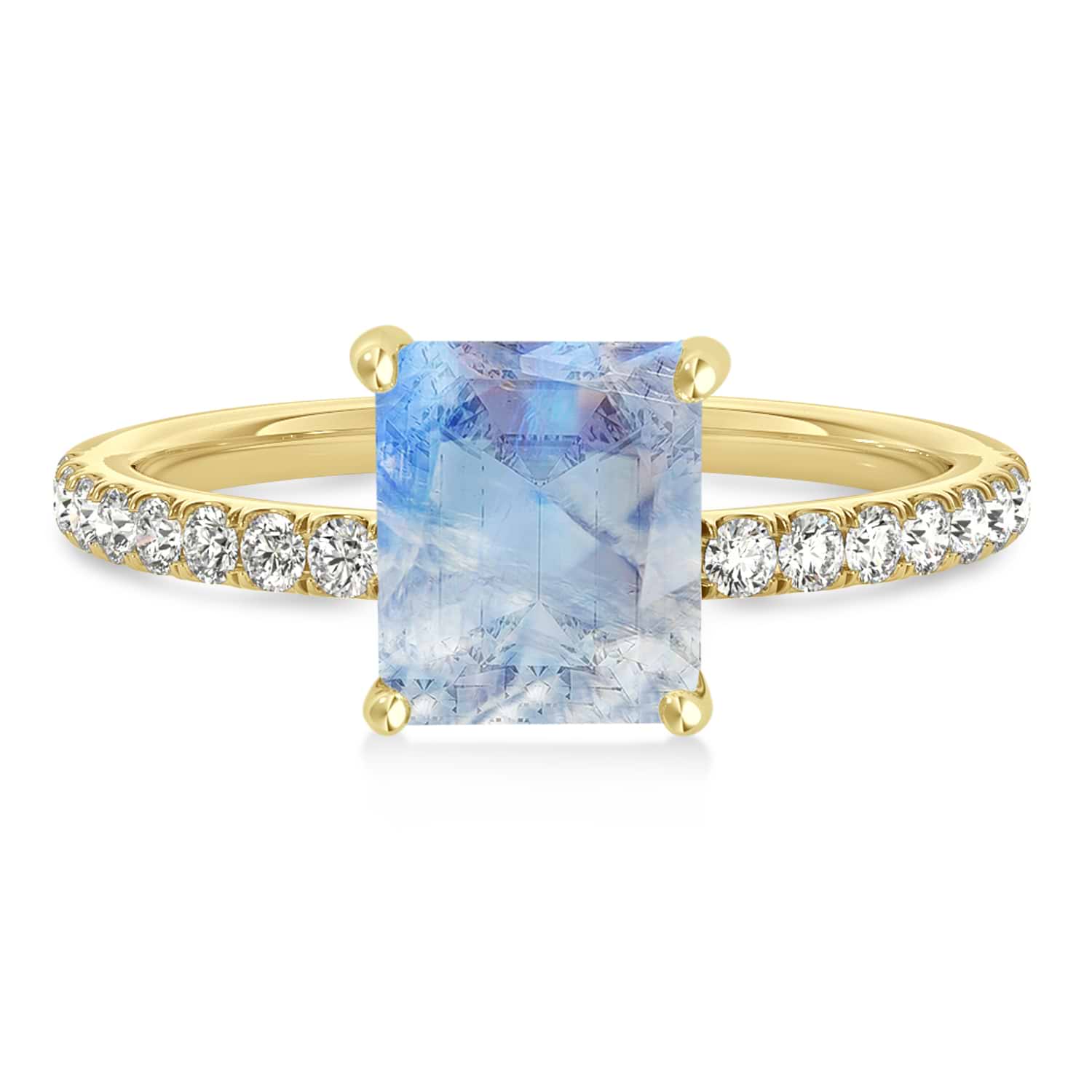 Emerald Moonstone & Diamond Single Row Hidden Halo Engagement Ring 18k Yellow Gold (1.31ct)