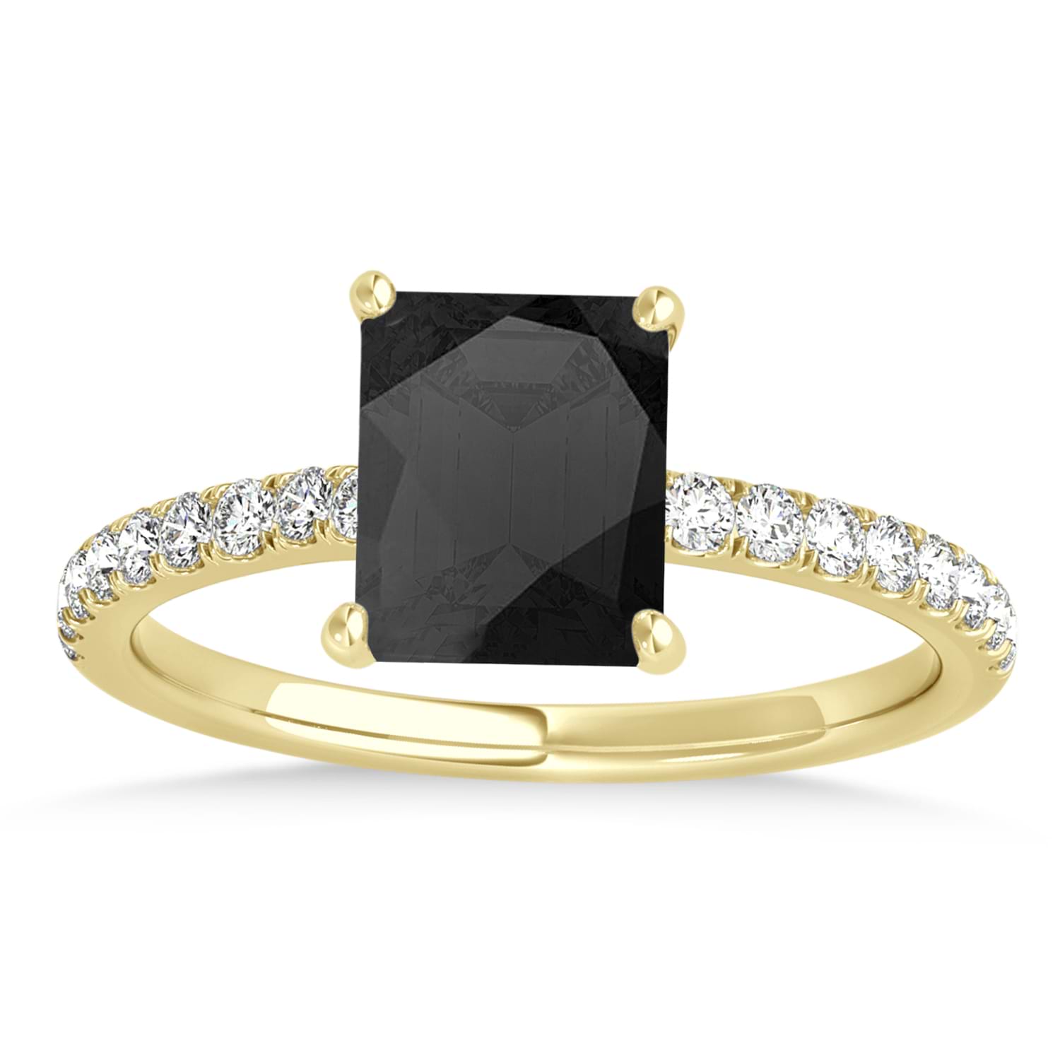 Emerald Onyx & Diamond Single Row Hidden Halo Engagement Ring 18k Yellow Gold (1.31ct)
