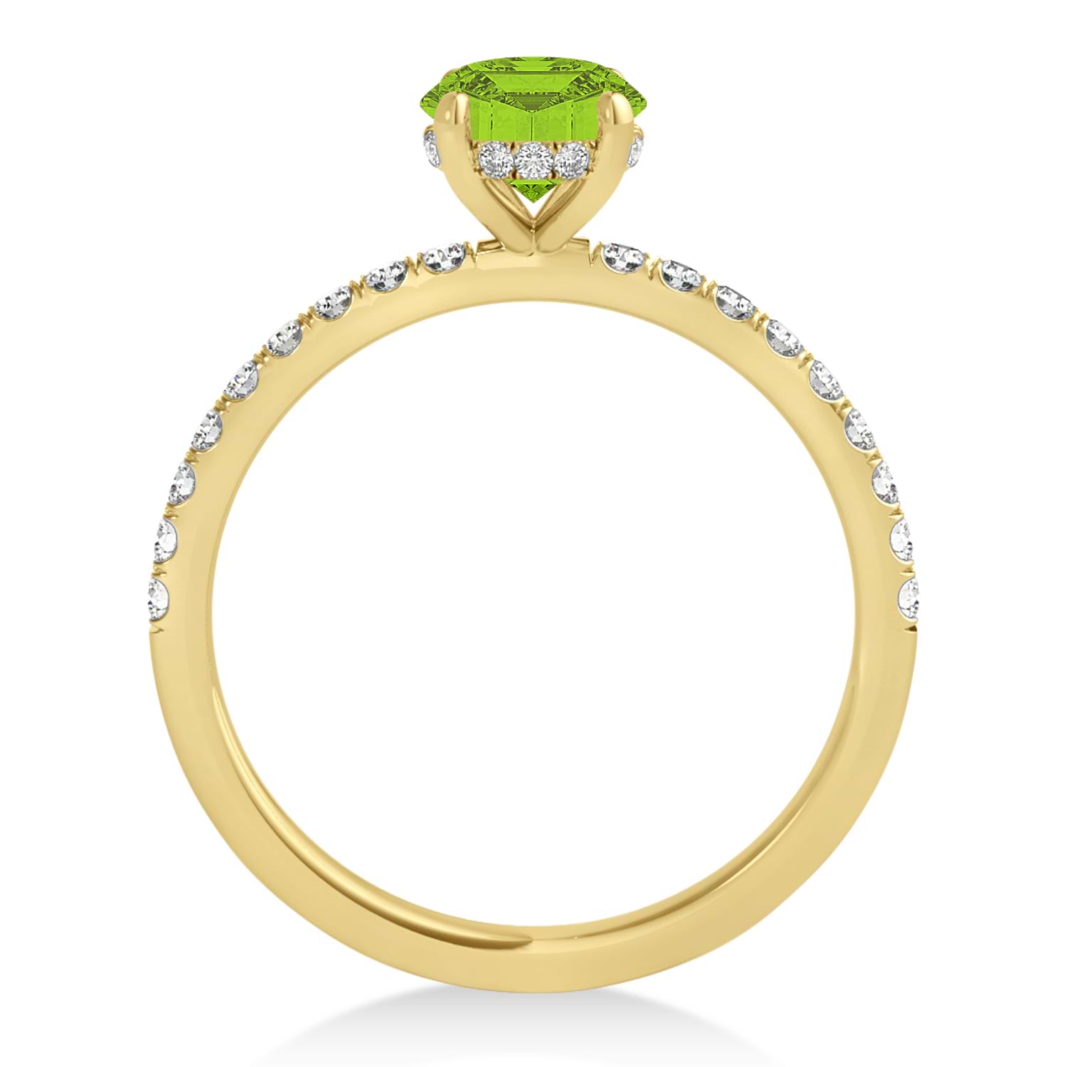 Emerald Peridot & Diamond Single Row Hidden Halo Engagement Ring 18k Yellow Gold (1.31ct)