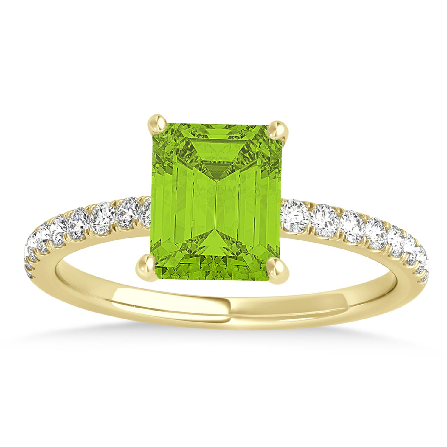 Emerald Peridot & Diamond Single Row Hidden Halo Engagement Ring 18k Yellow Gold (1.31ct)