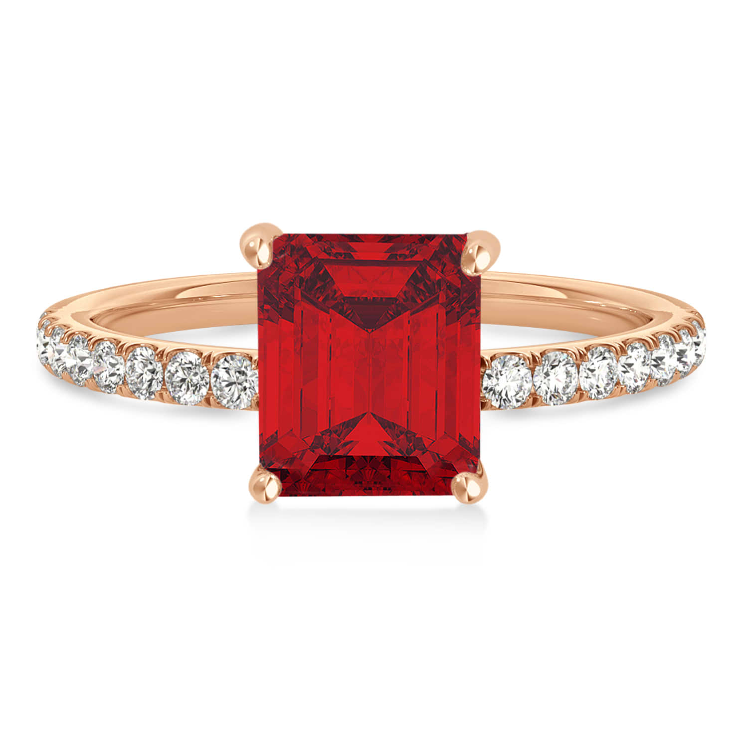 Emerald Ruby & Diamond Single Row Hidden Halo Engagement Ring 18k Rose Gold (1.31ct)