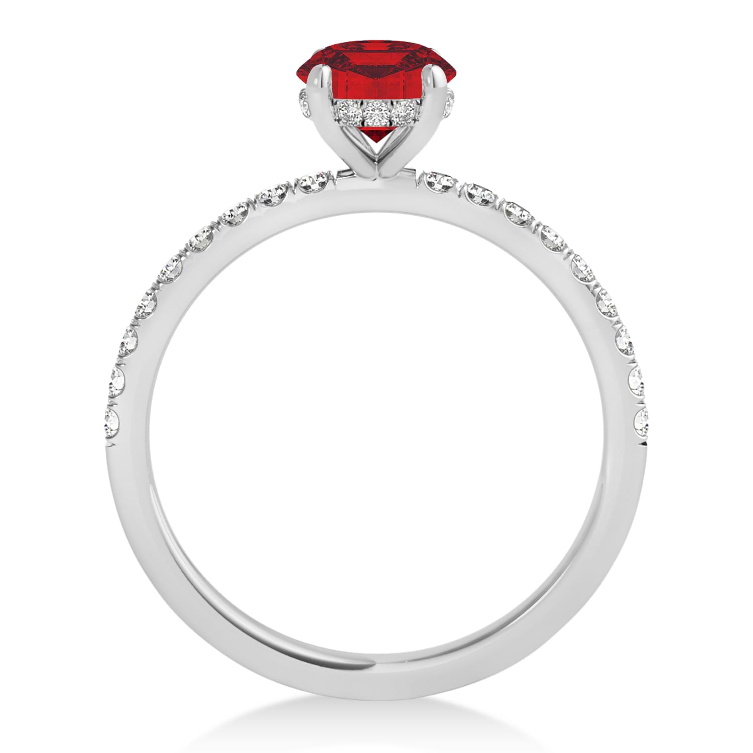 Emerald Ruby & Diamond Single Row Hidden Halo Engagement Ring 18k White Gold (1.31ct)