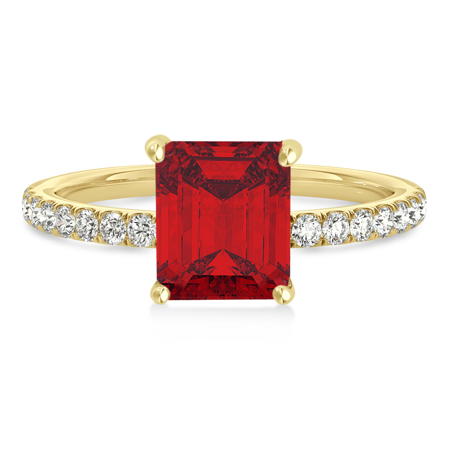 Emerald Ruby & Diamond Single Row Hidden Halo Engagement Ring 18k Yellow Gold (1.31ct)