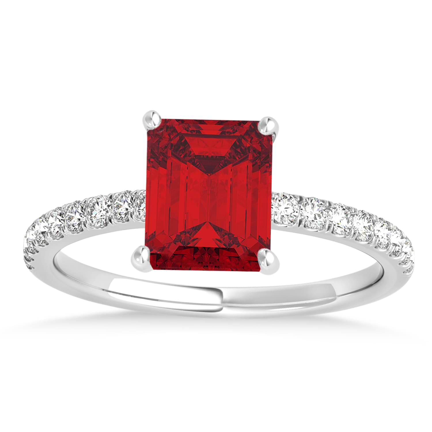 Emerald Ruby & Diamond Single Row Hidden Halo Engagement Ring Platinum (1.31ct)