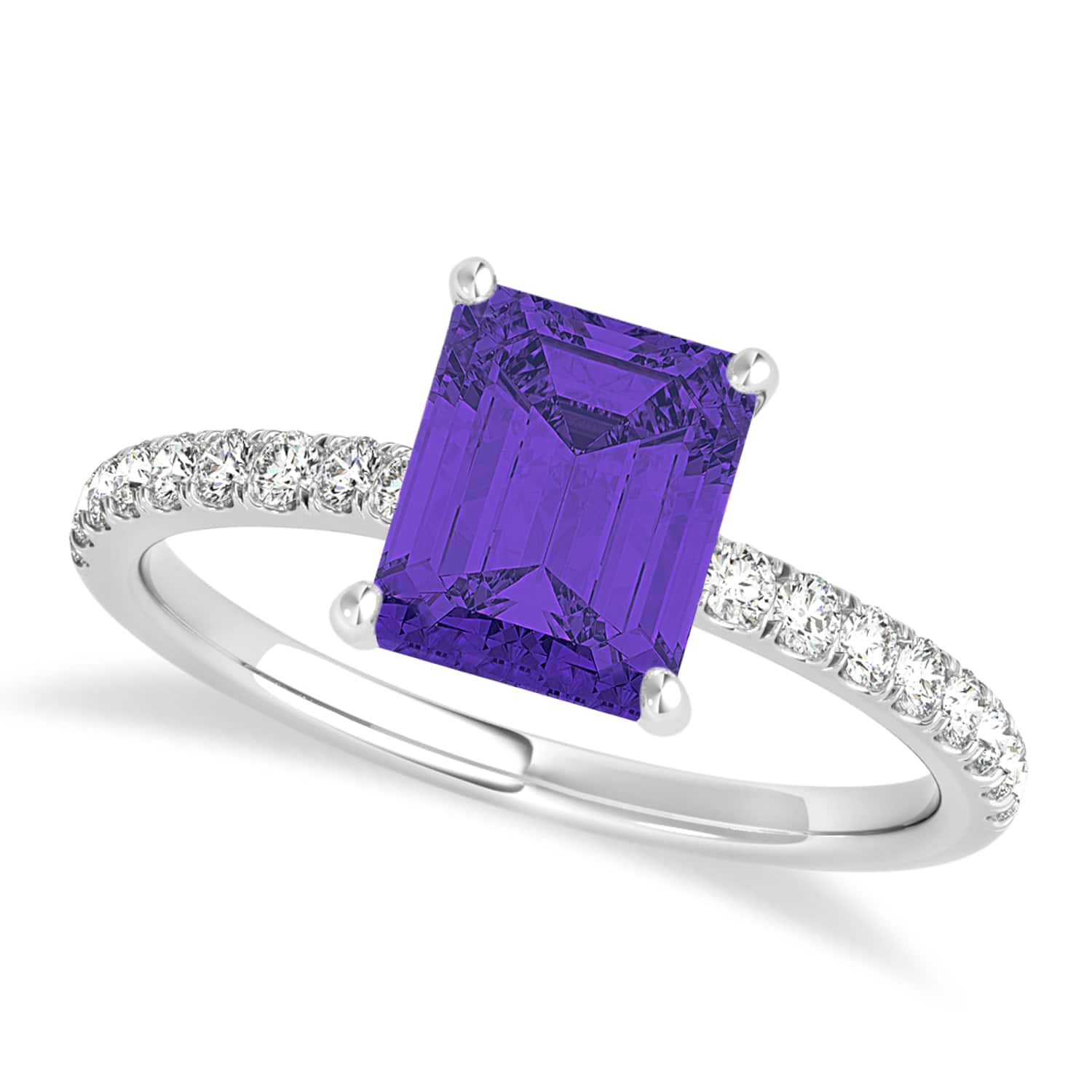 Emerald Tanzanite & Diamond Single Row Hidden Halo Engagement Ring 14k White Gold (1.31ct)