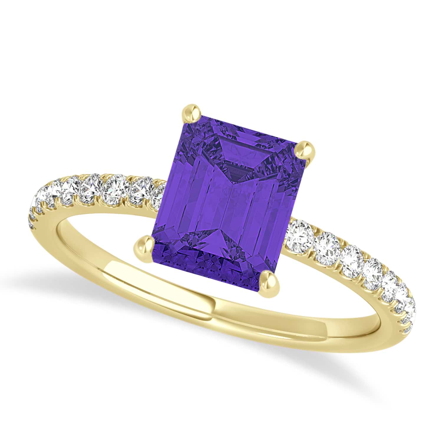 Emerald Tanzanite & Diamond Single Row Hidden Halo Engagement Ring 14k Yellow Gold (1.31ct)