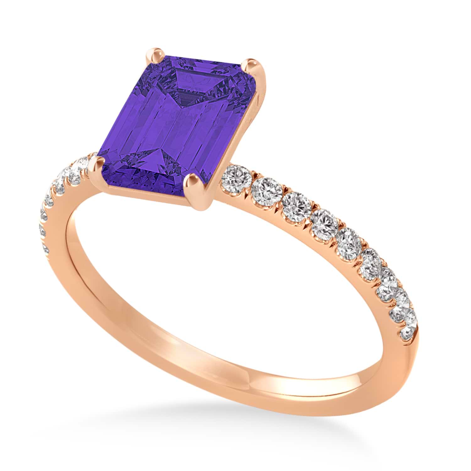Emerald Tanzanite & Diamond Single Row Hidden Halo Engagement Ring 18k Rose Gold (1.31ct)