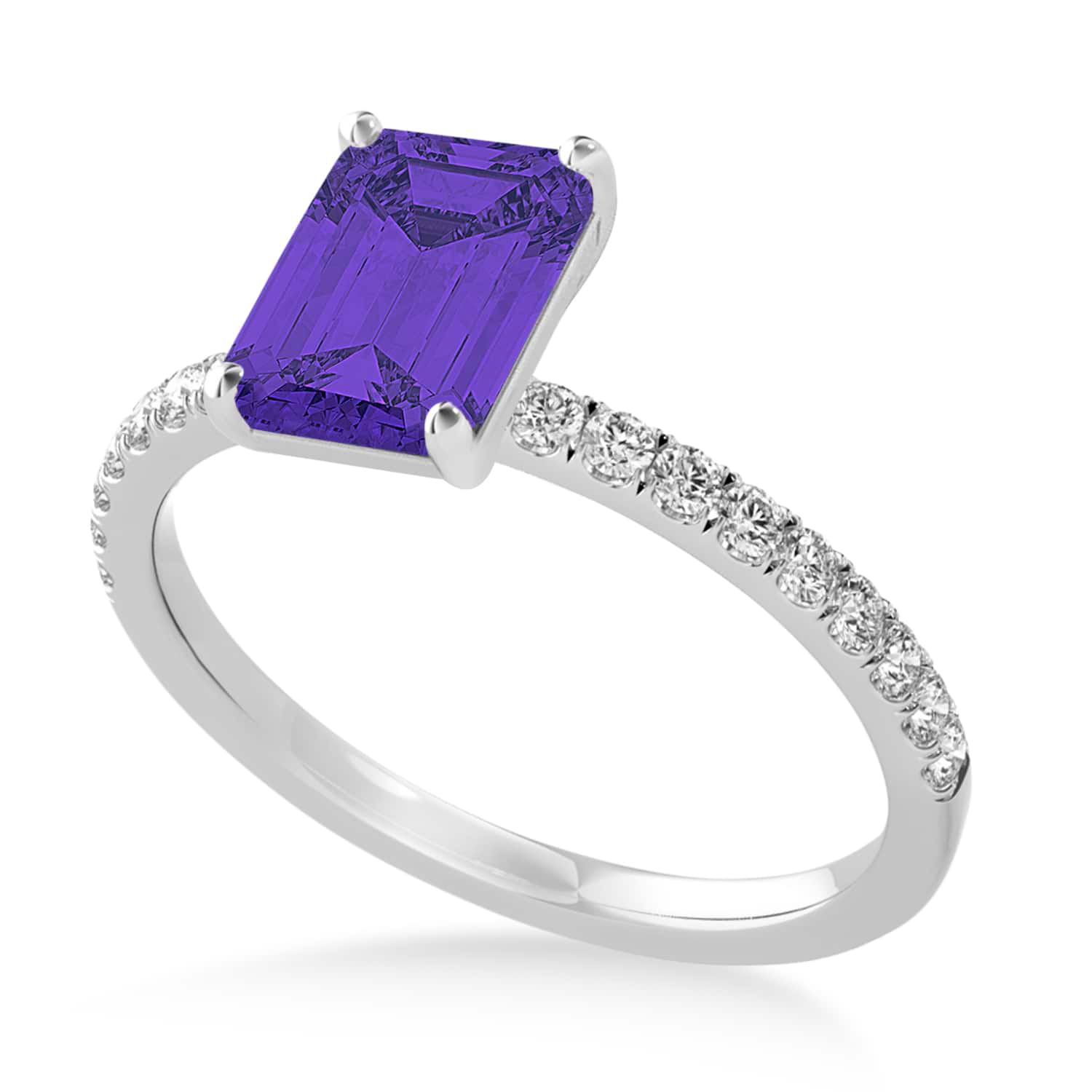 Emerald Tanzanite & Diamond Single Row Hidden Halo Engagement Ring Palladium (1.31ct)