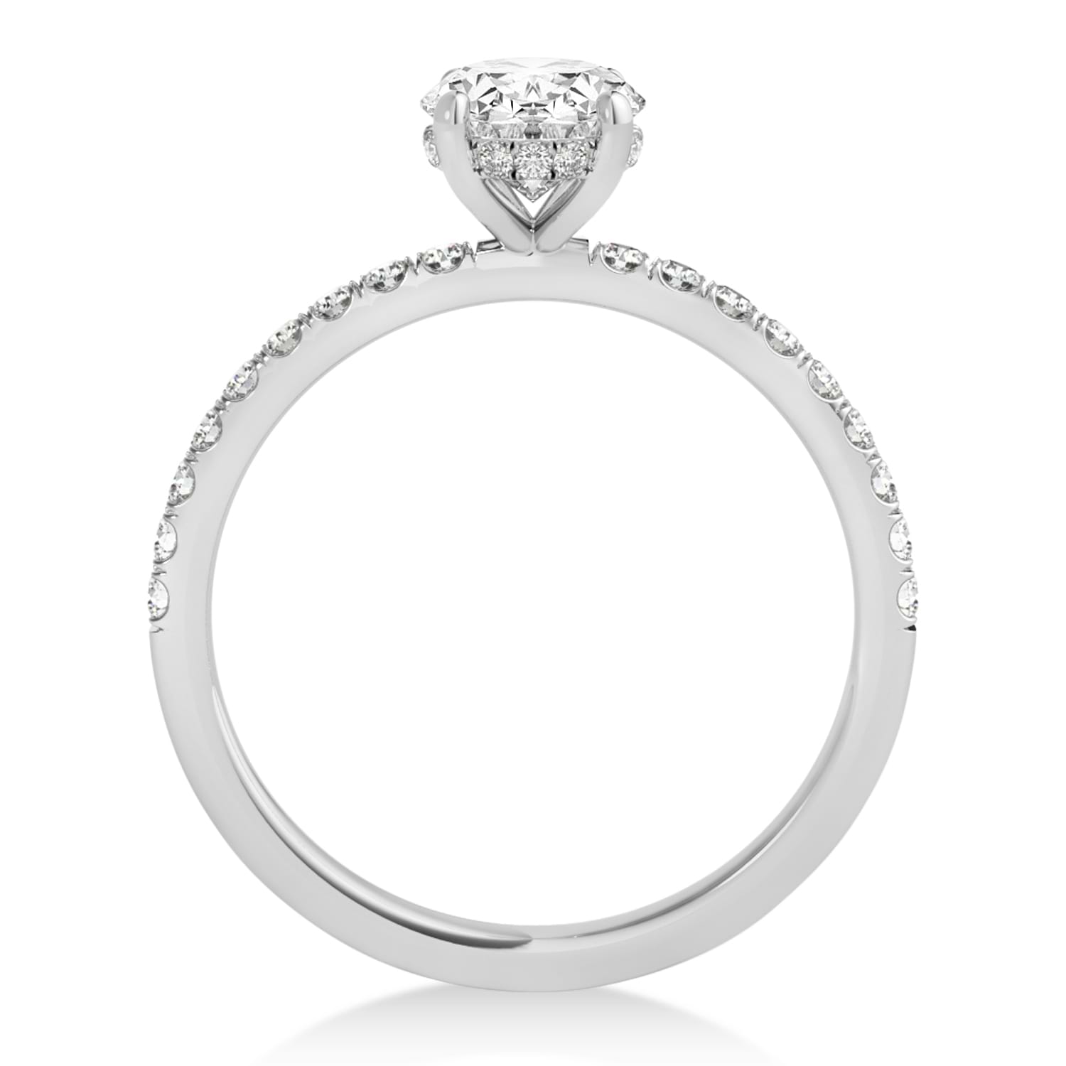Oval Diamond Single Row Hidden Halo Engagement Ring 14k White Gold (1.00ct)