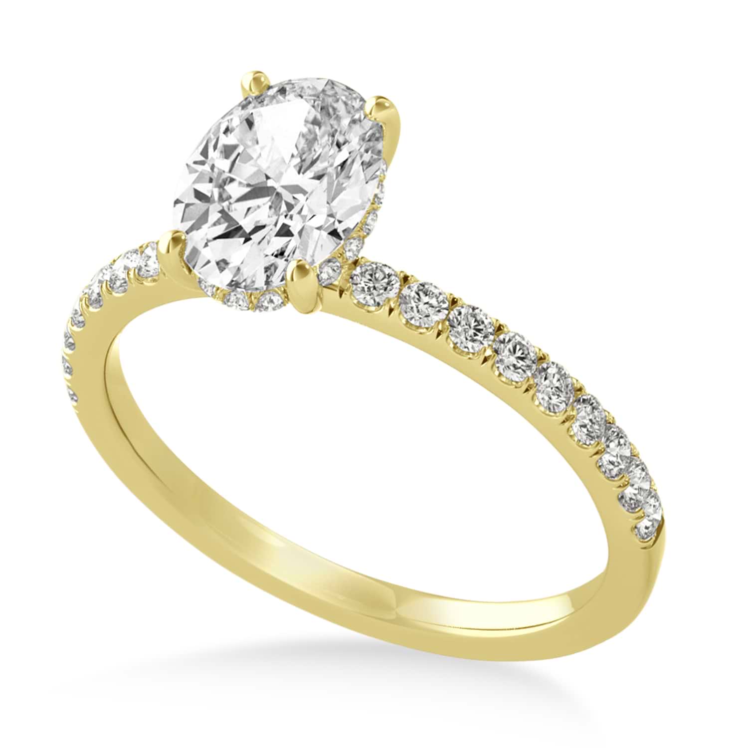 Oval Diamond Single Row Hidden Halo Engagement Ring 18k Yellow Gold (4.00ct)