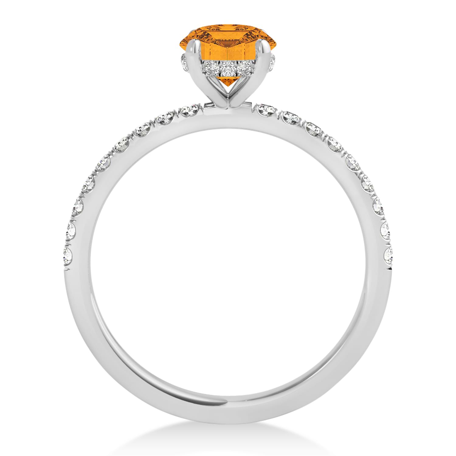 Oval Citrine & Diamond Single Row Hidden Halo Engagement Ring Palladium (0.68ct)