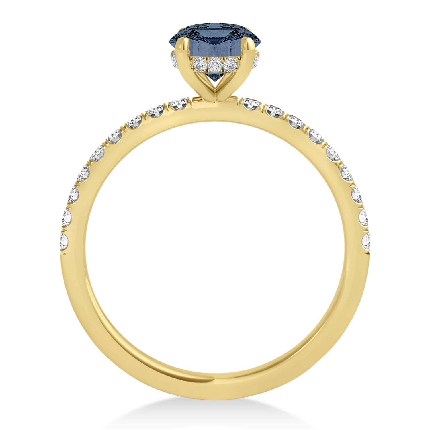 Oval Gray Spinel & Diamond Single Row Hidden Halo Engagement Ring 14k Yellow Gold (0.68ct)