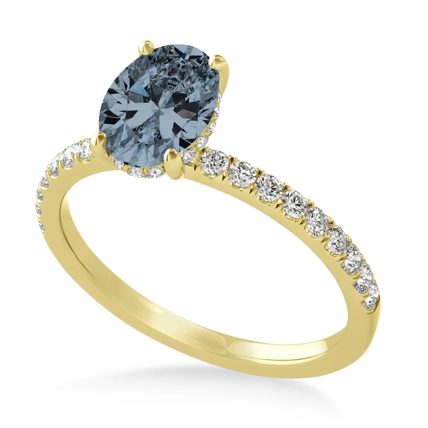 Oval Gray Spinel & Diamond Single Row Hidden Halo Engagement Ring 14k Yellow Gold (0.68ct)