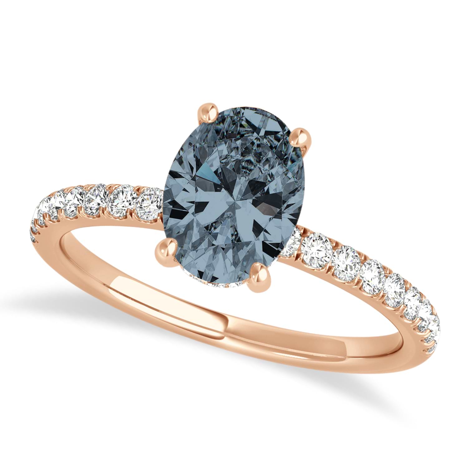 Oval Gray Spinel & Diamond Single Row Hidden Halo Engagement Ring 18k Rose Gold (0.68ct)