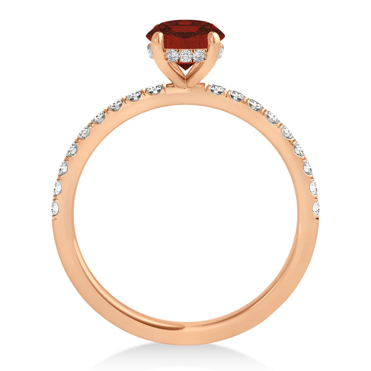 Oval Garnet & Diamond Single Row Hidden Halo Engagement Ring 14k Rose Gold (0.68ct)