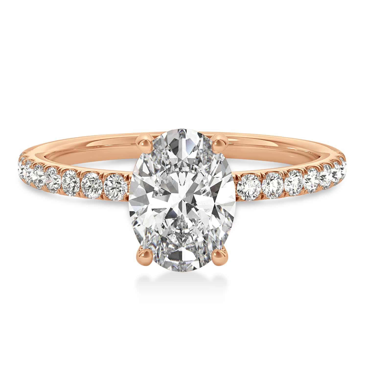 Oval Lab Grown Diamond Single Row Hidden Halo Engagement Ring 18k Rose Gold (1.00ct)