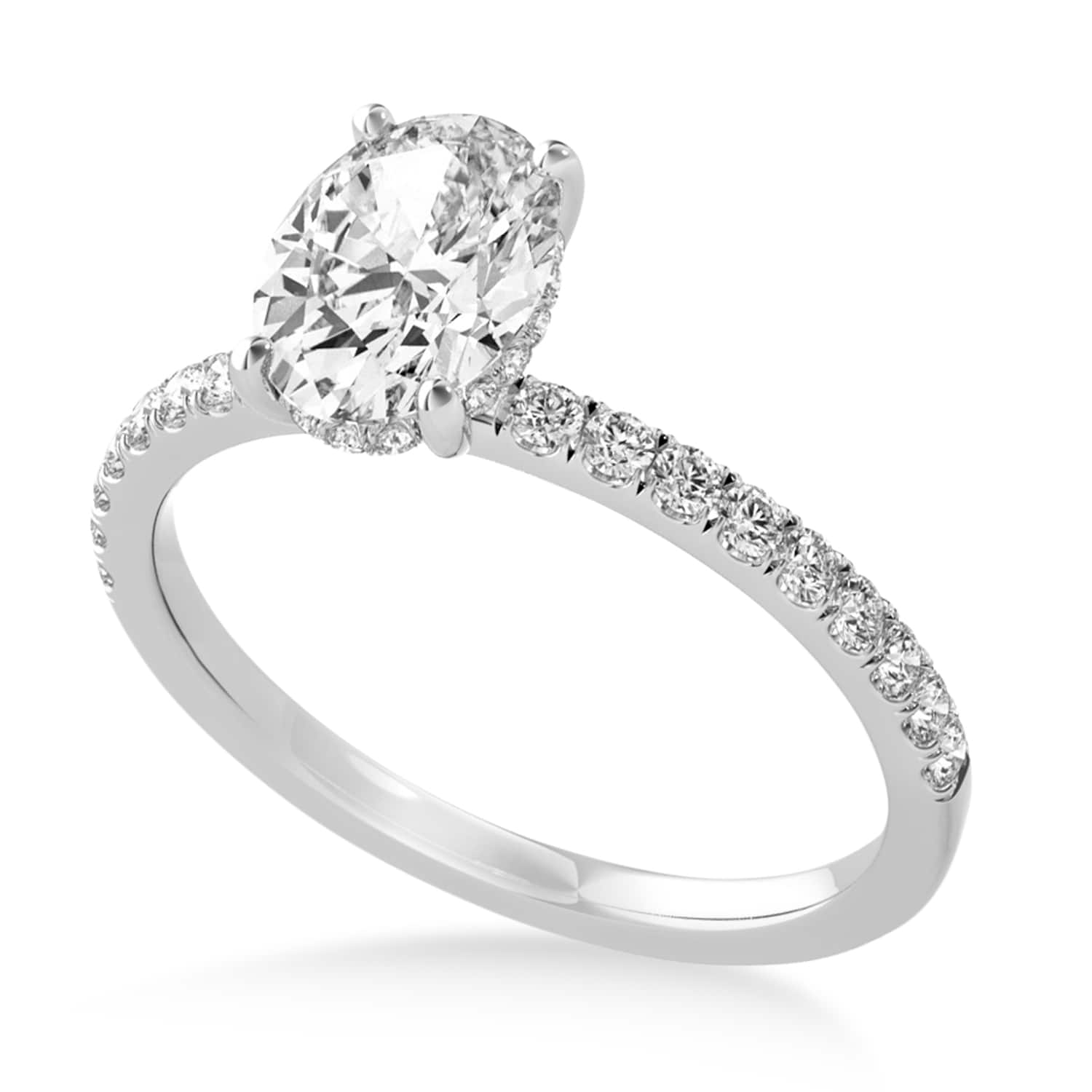 Oval Lab Grown Diamond Single Row Hidden Halo Engagement Ring 18k White Gold (1.00ct)
