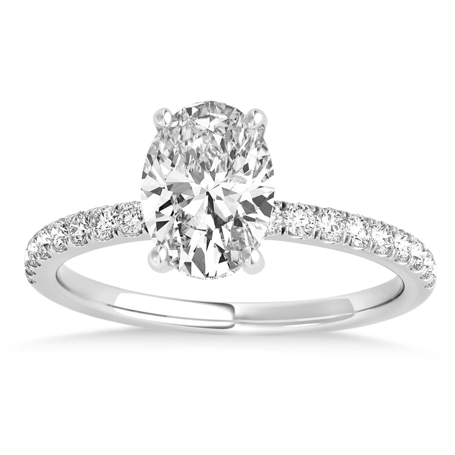 Oval Lab Grown Diamond Single Row Hidden Halo Engagement Ring 14k White ...