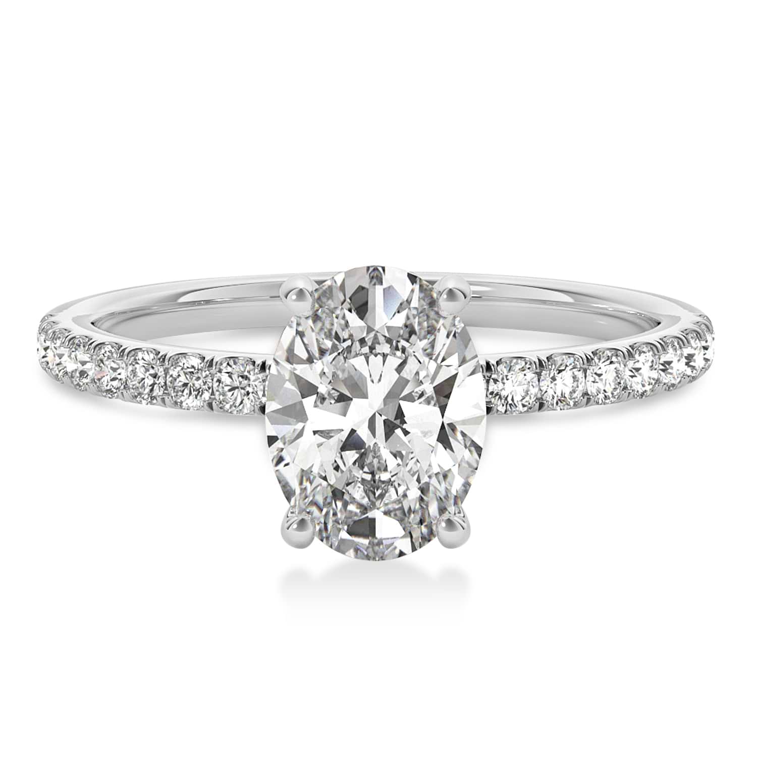 Oval Lab Grown Diamond Single Row Hidden Halo Engagement Ring 14k White Gold (1.50ct)