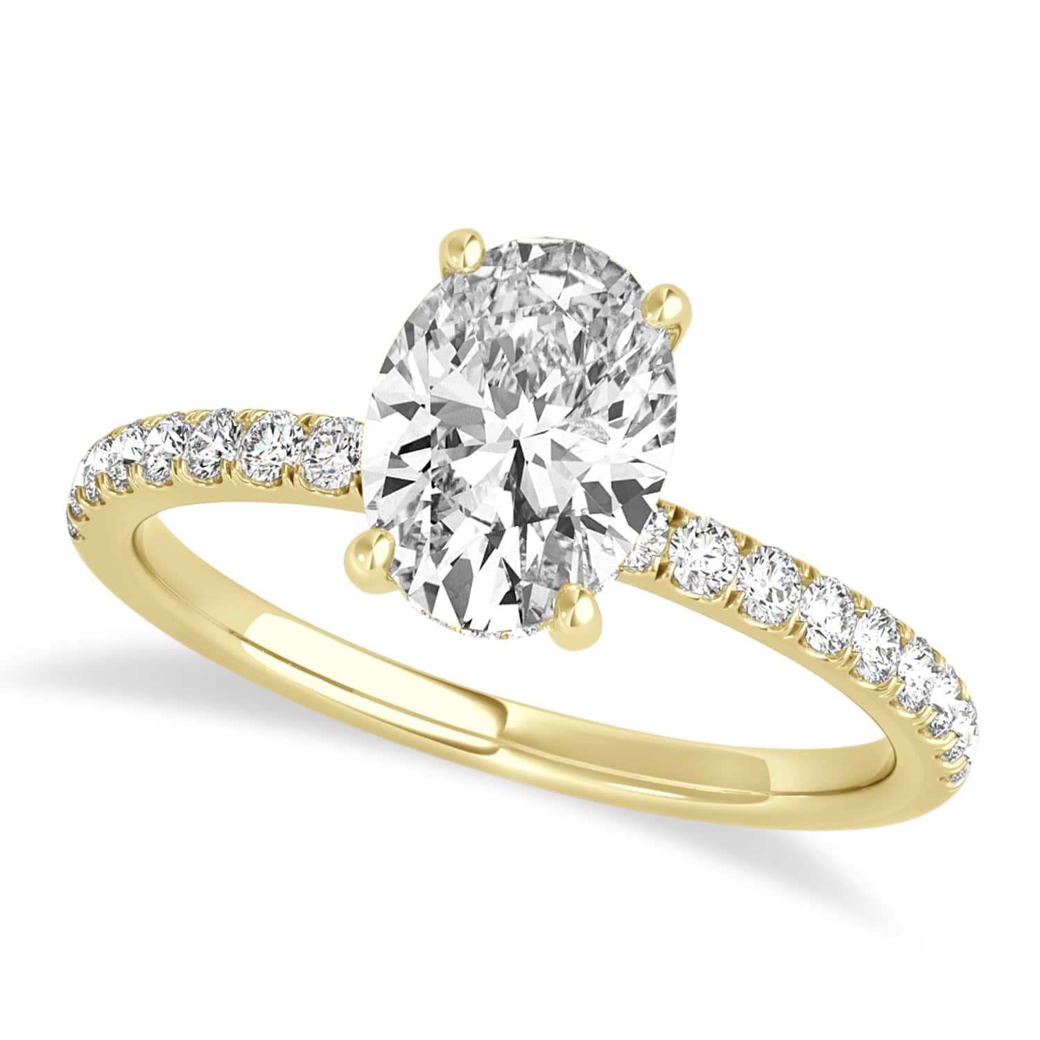 Oval Lab Grown Diamond Single Row Hidden Halo Engagement Ring 18k Yellow Gold (1.50ct)