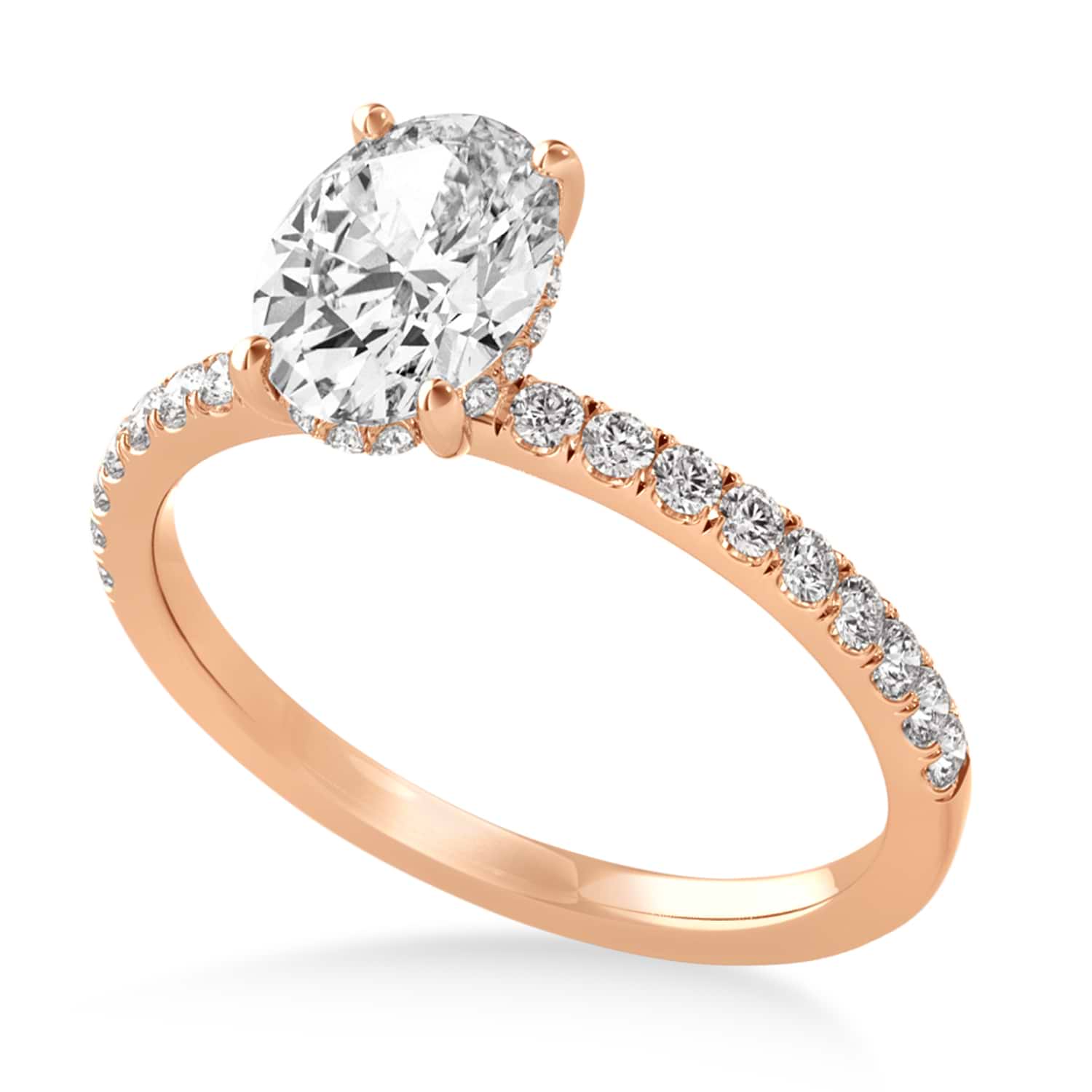 Oval Lab Grown Diamond Single Row Hidden Halo Engagement Ring 18k Rose Gold (2.00ct)