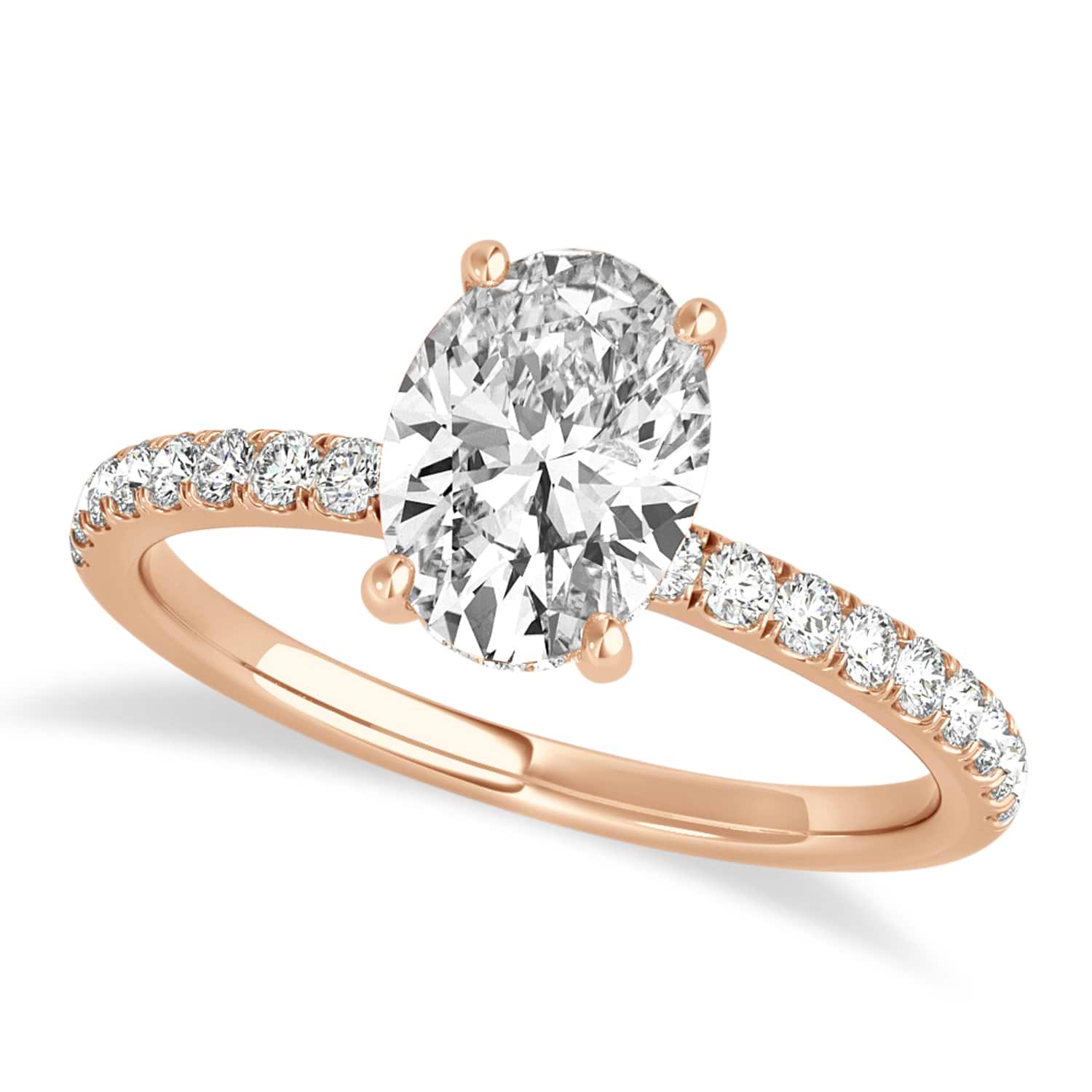 Oval Lab Grown Diamond Single Row Hidden Halo Engagement Ring 14k Rose Gold (2.50ct)
