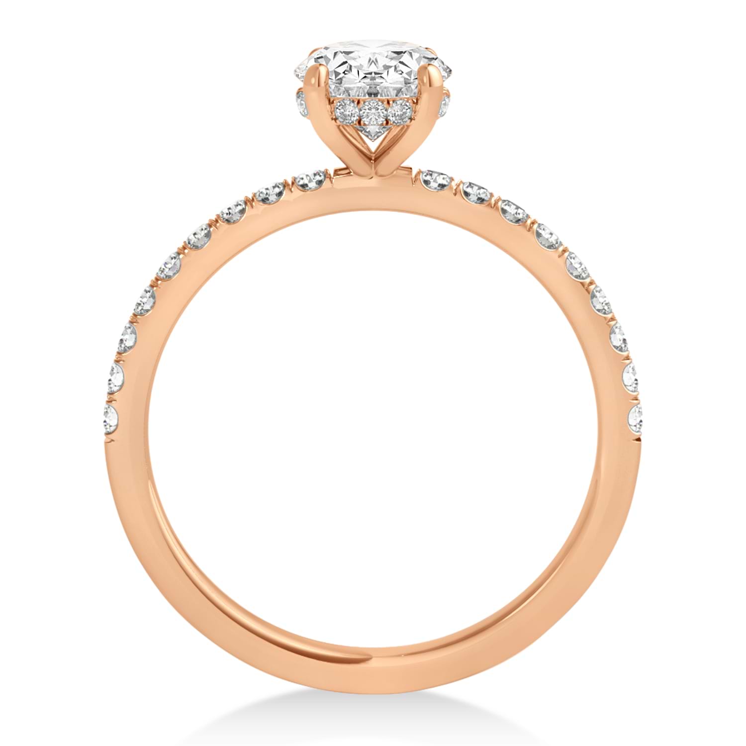 Oval Lab Grown Diamond Single Row Hidden Halo Engagement Ring 14k Rose Gold (2.50ct)