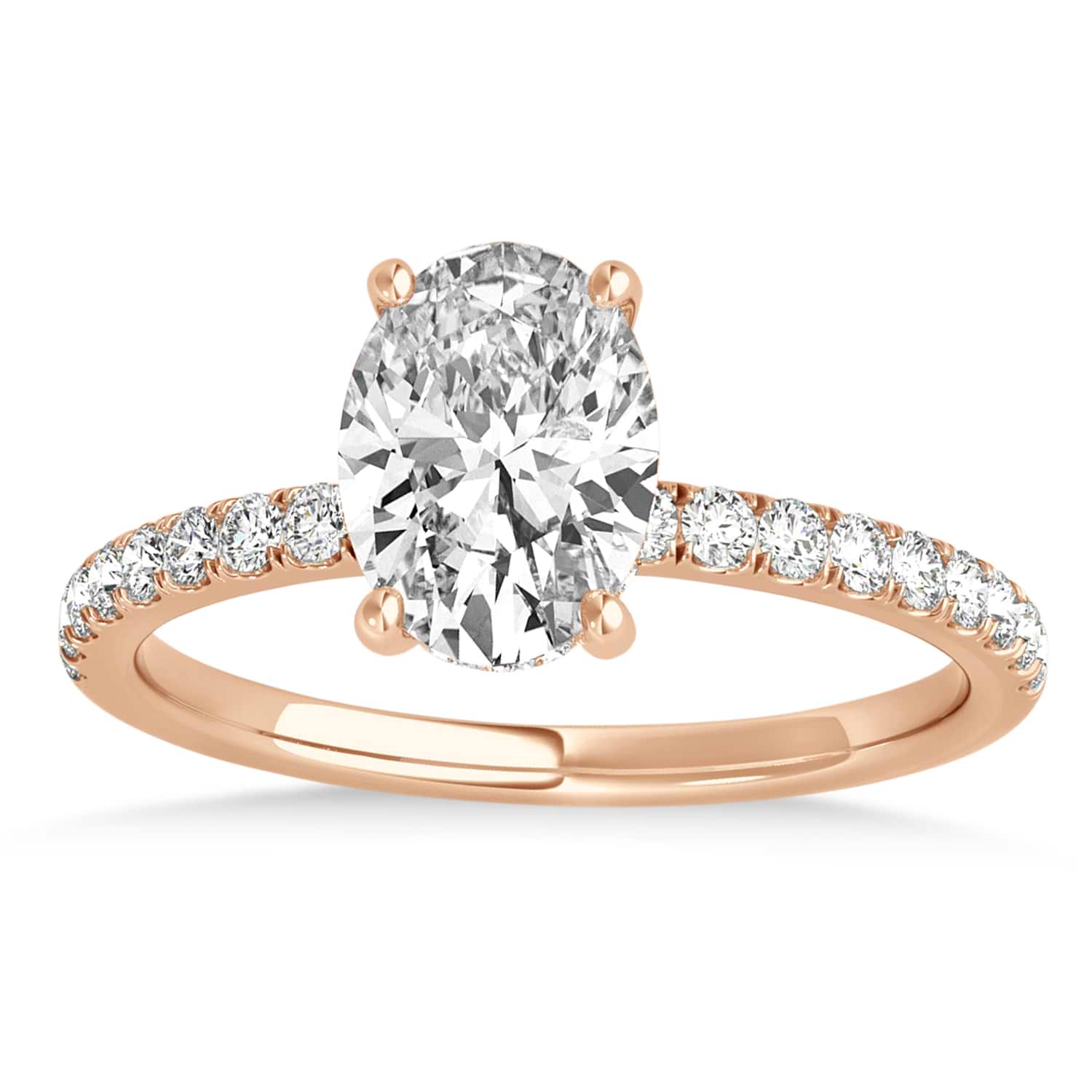 Oval Lab Grown Diamond Single Row Hidden Halo Engagement Ring 14k Rose Gold (2.50ct)