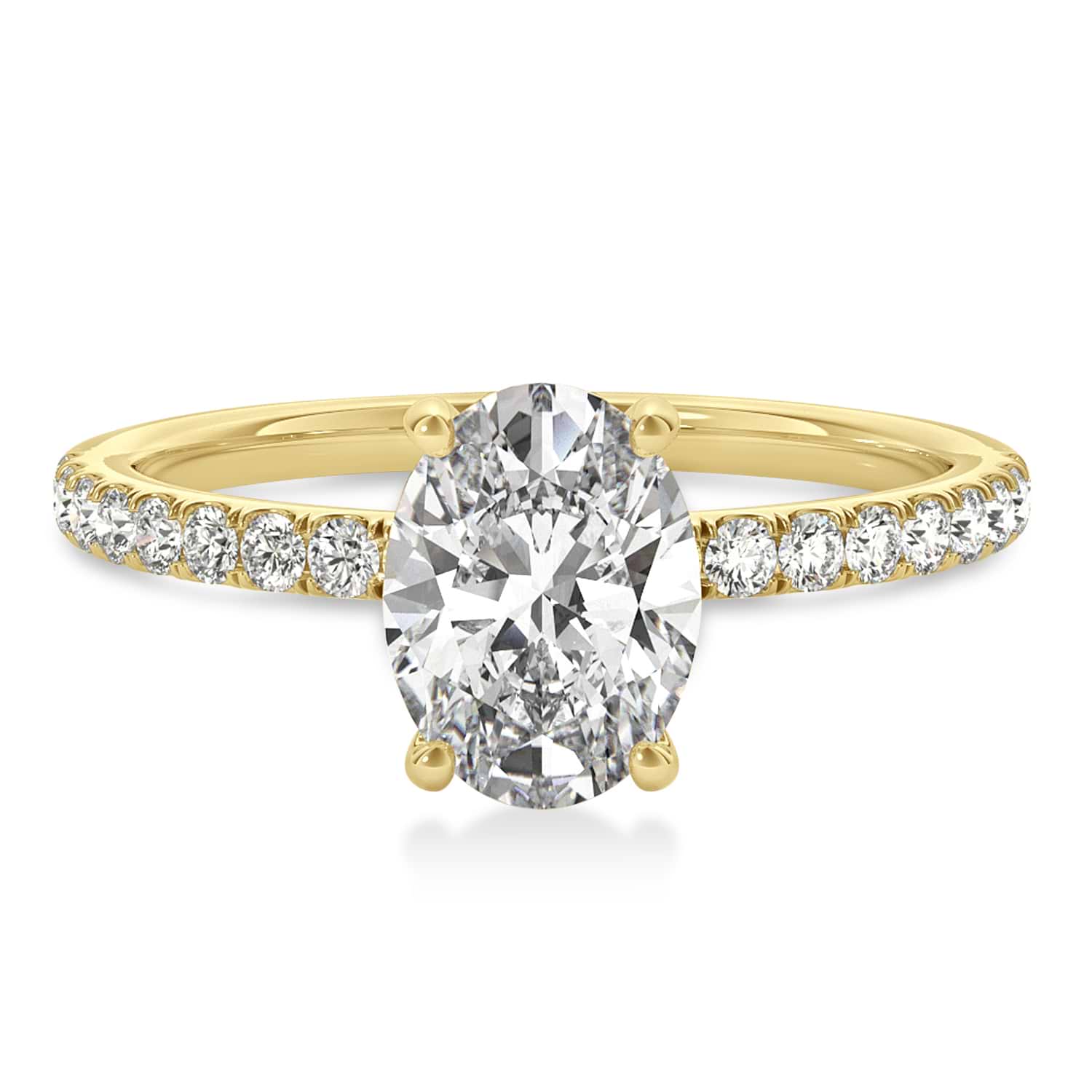 Oval Lab Grown Diamond Single Row Hidden Halo Engagement Ring 14k Yellow Gold (2.50ct)