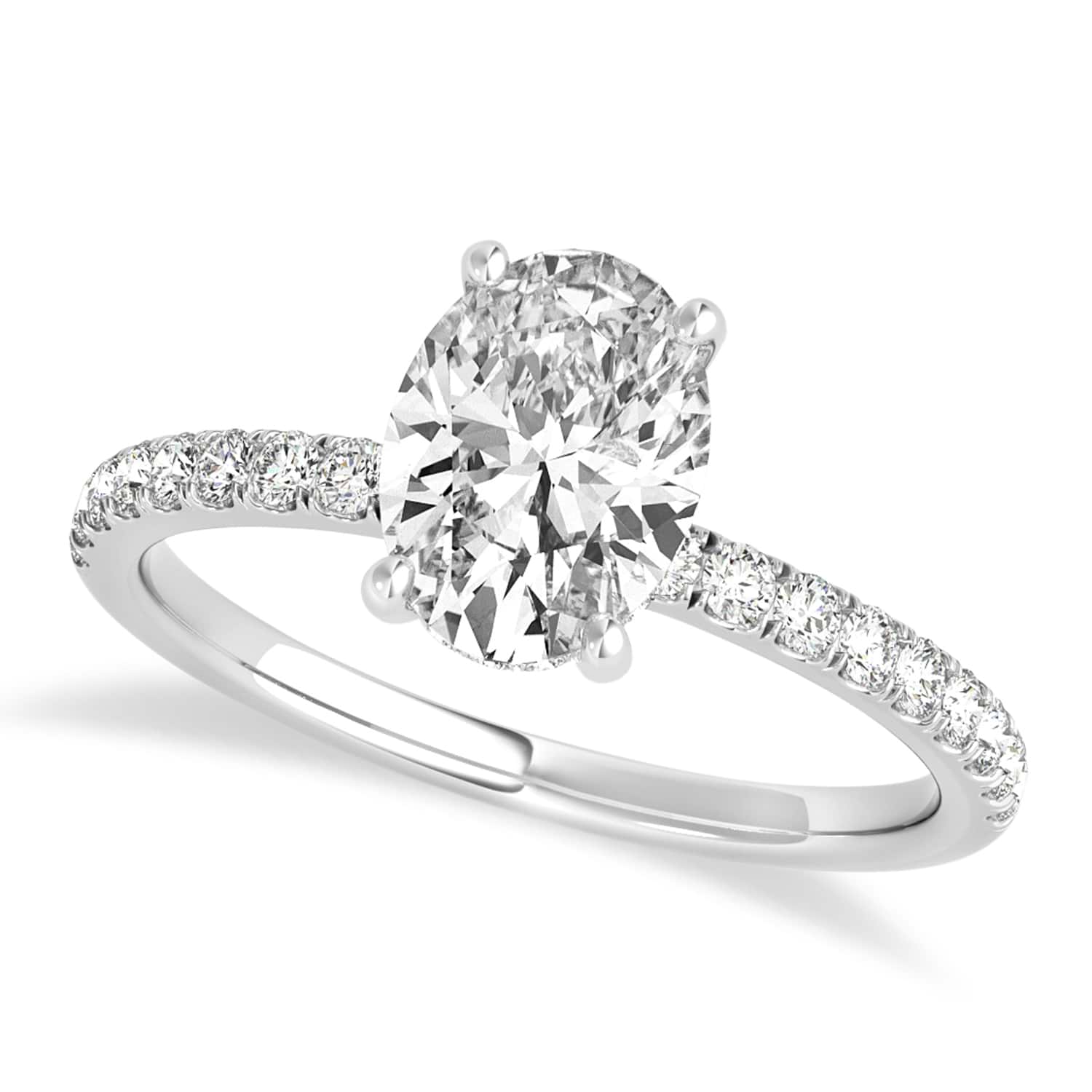 Oval Lab Grown Diamond Single Row Hidden Halo Engagement Ring 18k White Gold (2.50ct)