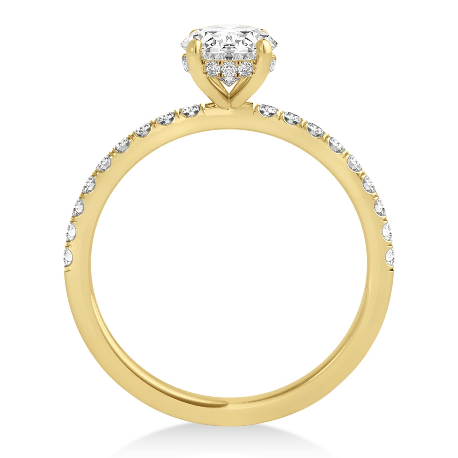 Oval Lab Grown Diamond Single Row Hidden Halo Engagement Ring 18k Yellow Gold (2.50ct)