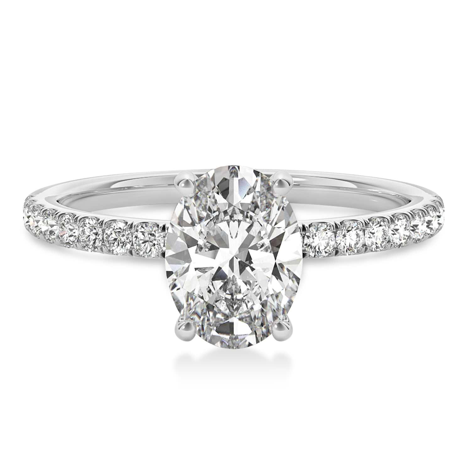 Oval Lab Grown Diamond Single Row Hidden Halo Engagement Ring 14k White Gold (3.00ct)