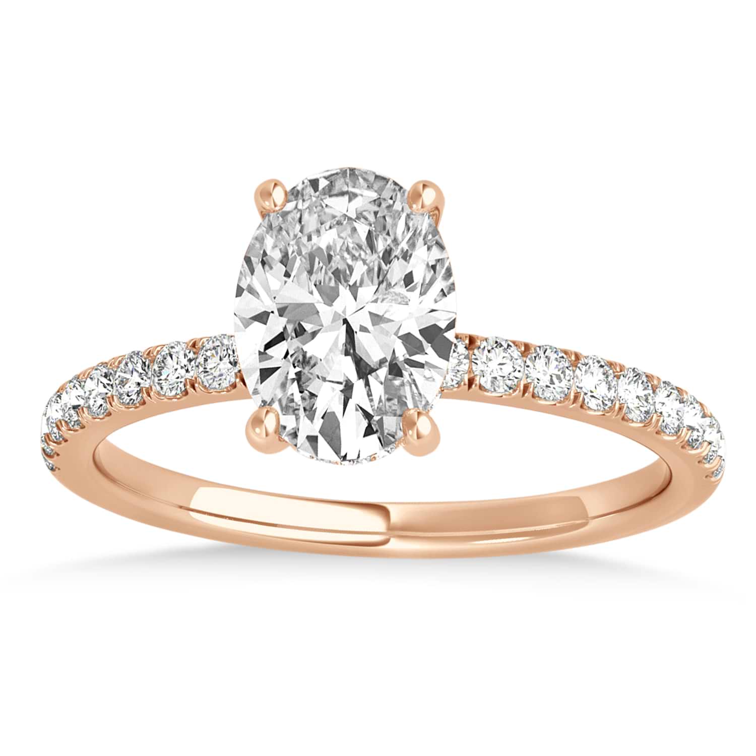 Oval Lab Grown Diamond Single Row Hidden Halo Engagement Ring 18k Rose Gold (4.00ct)
