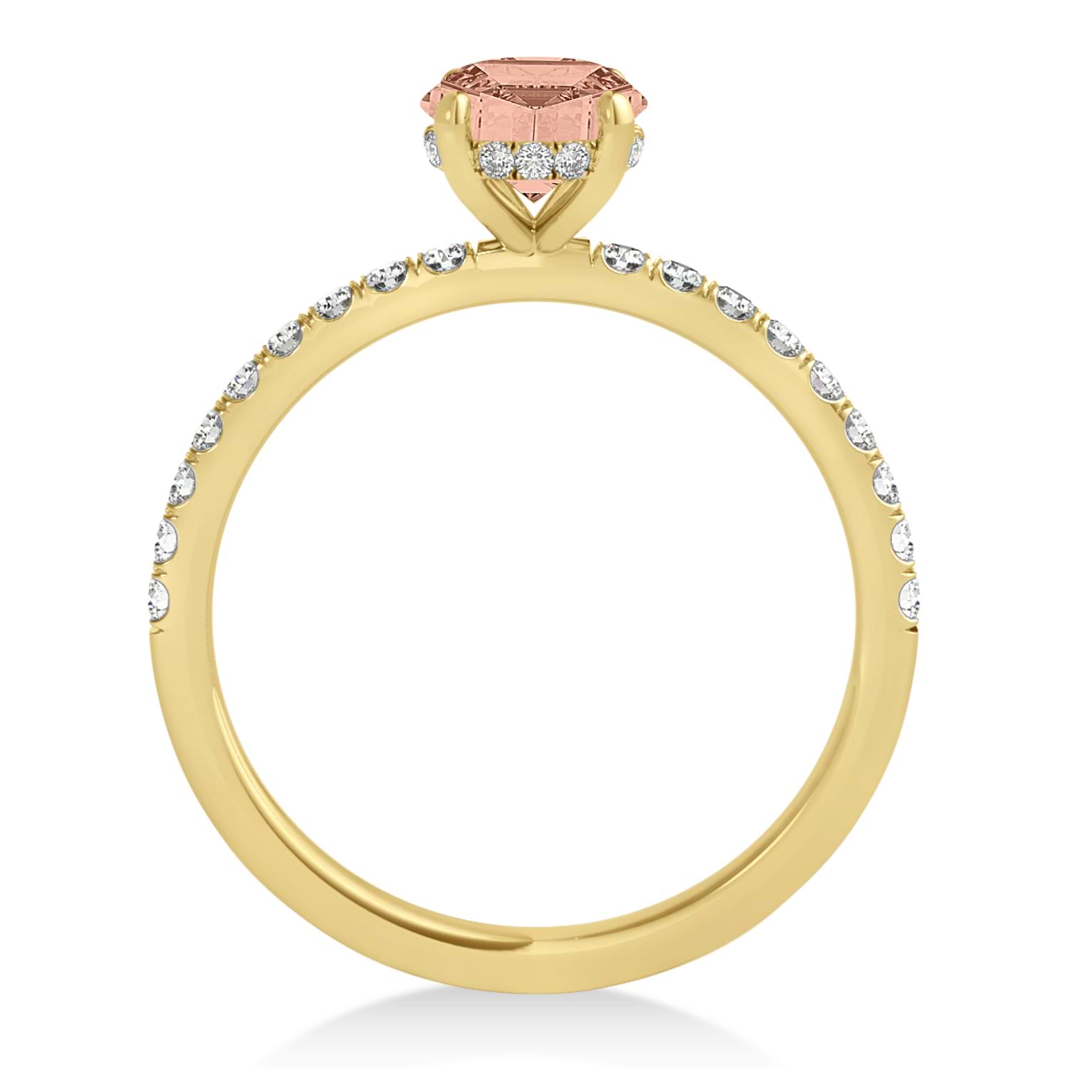 Oval Morganite & Diamond Single Row Hidden Halo Engagement Ring 18k Yellow Gold (0.68ct)