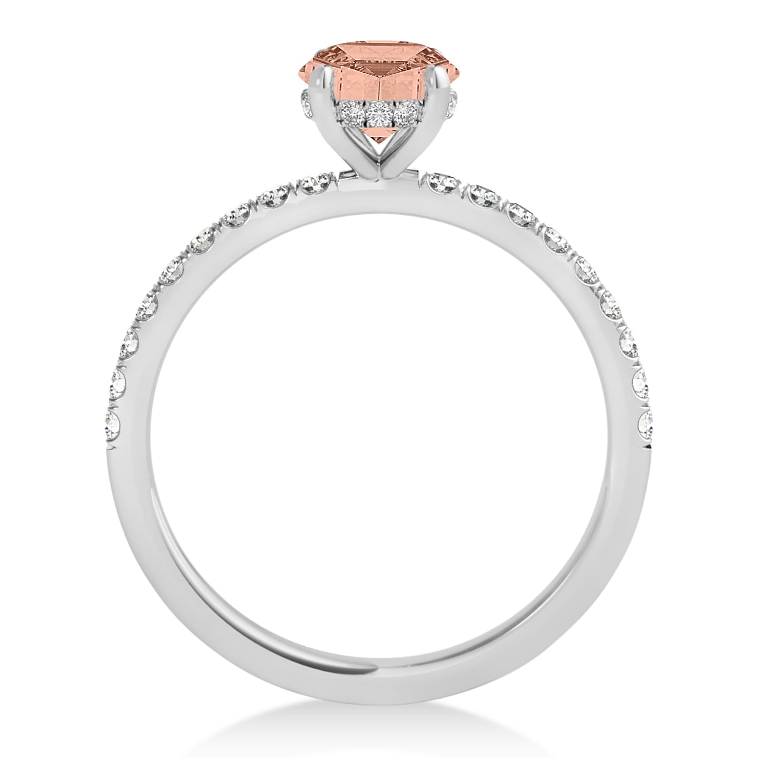 Oval Morganite & Diamond Single Row Hidden Halo Engagement Ring Platinum (0.68ct)