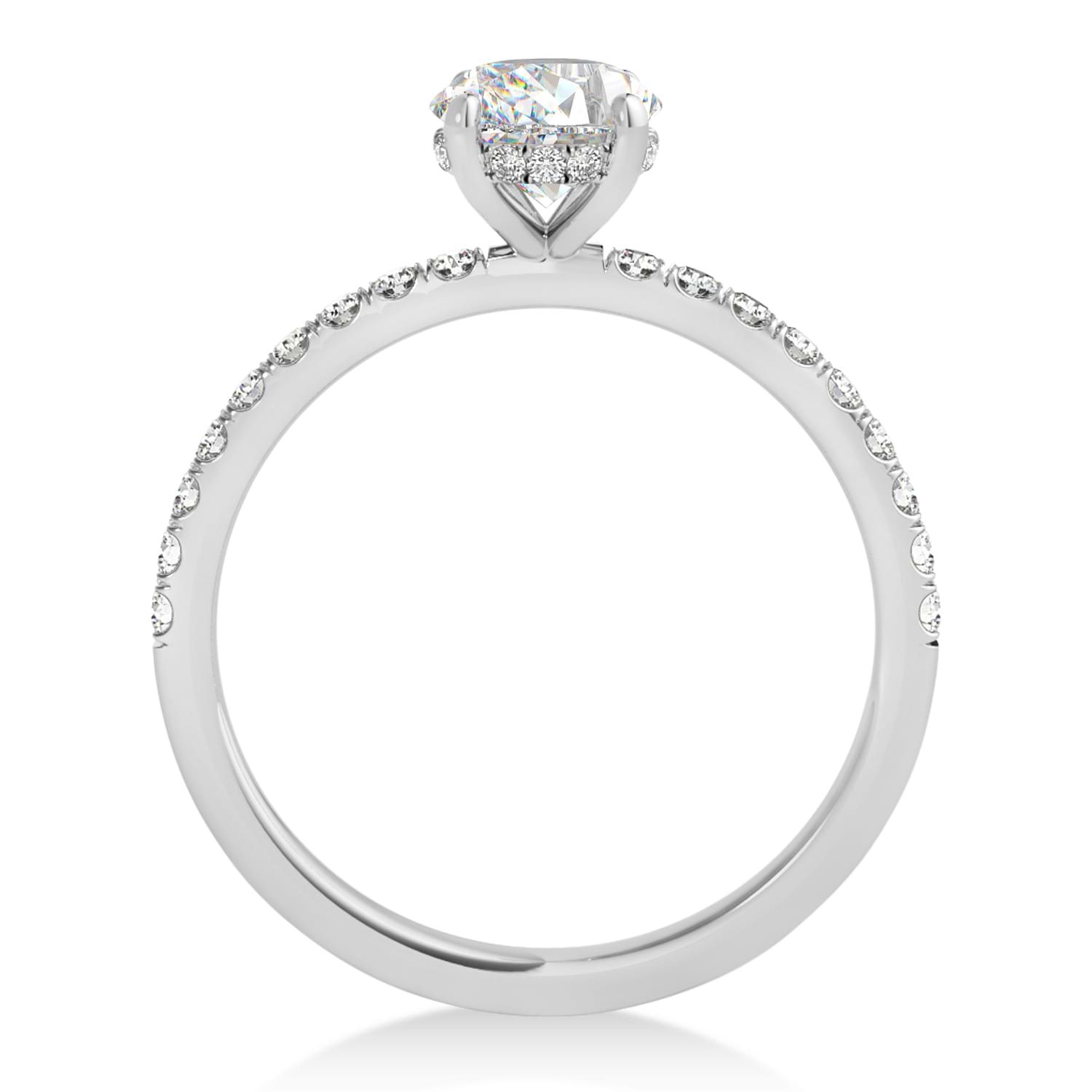 Oval Moissanite & Diamond Single Row Hidden Halo Engagement Ring 14k White Gold (0.68ct)