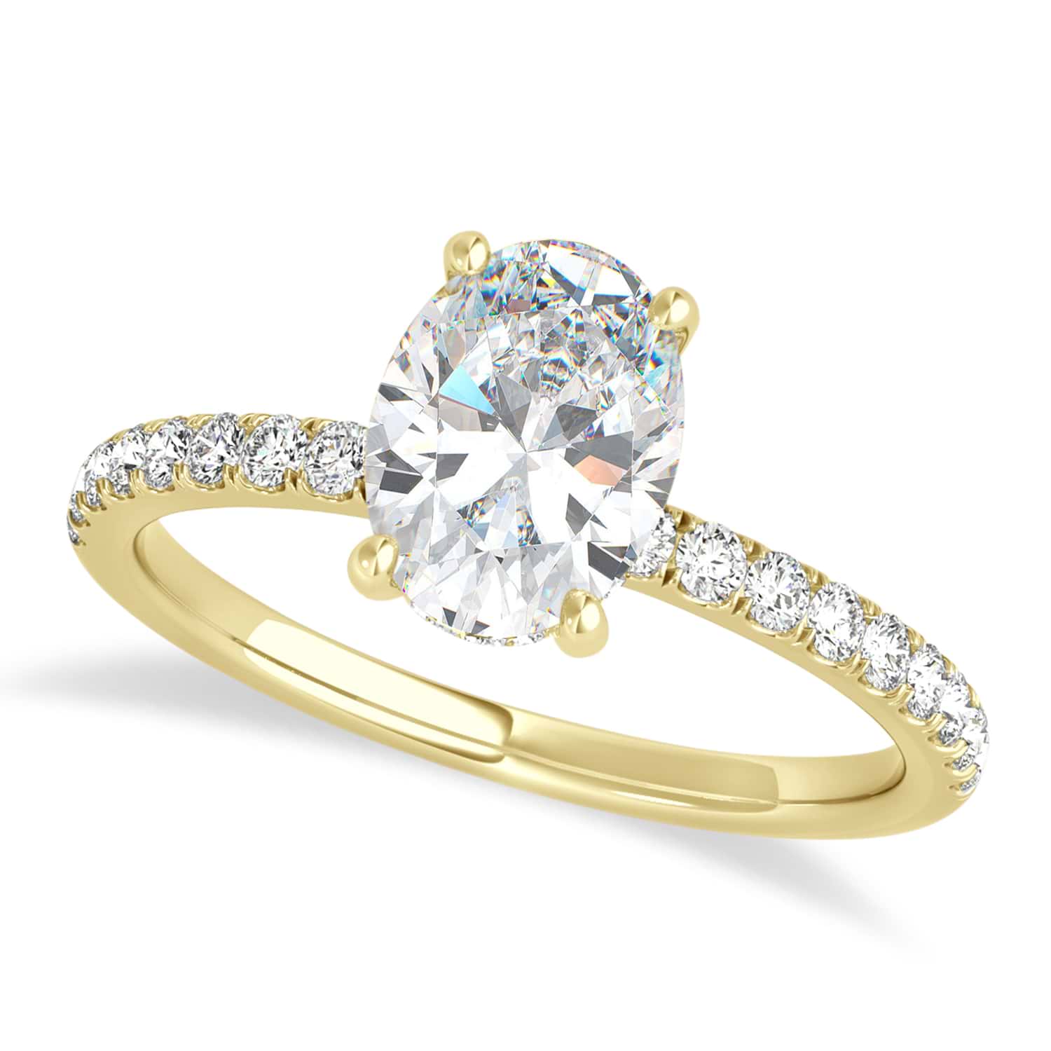 Oval Moissanite & Diamond Single Row Hidden Halo Engagement Ring 14k Yellow Gold (0.68ct)