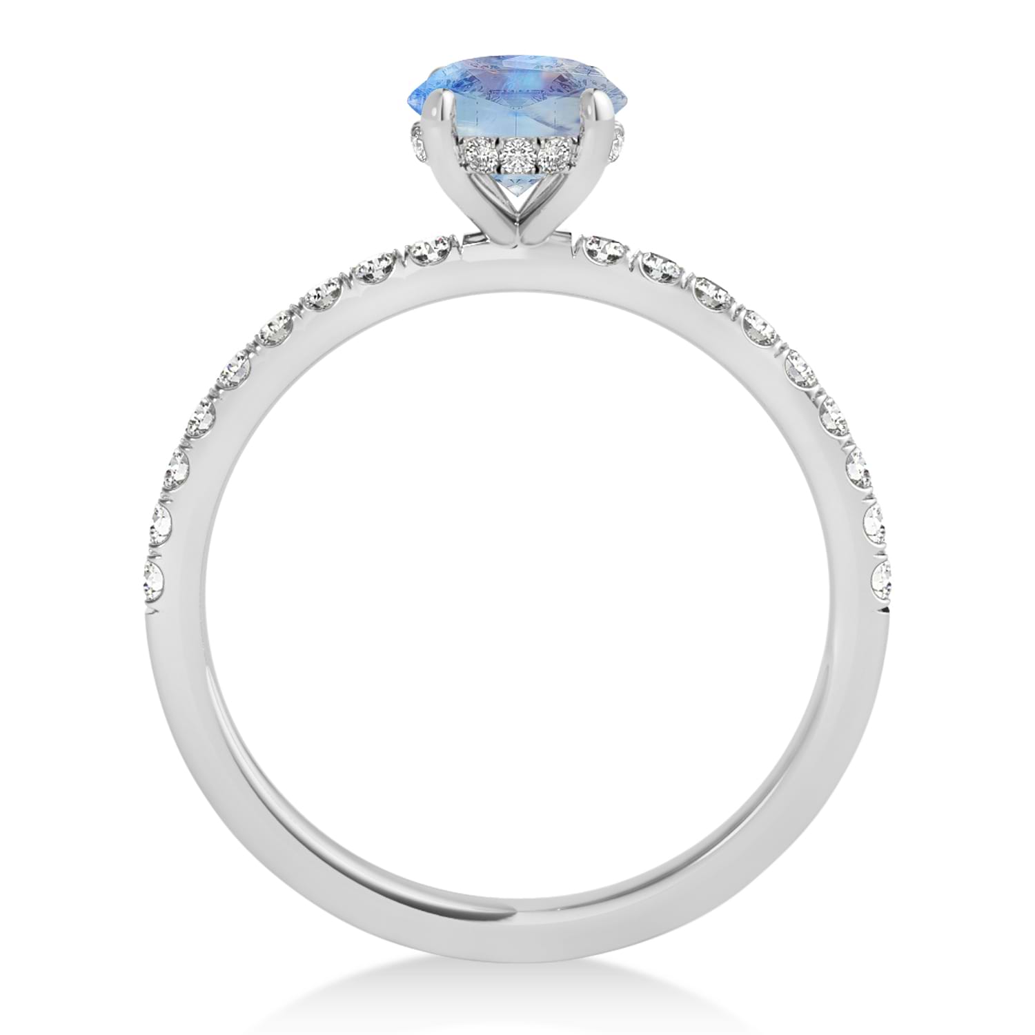 Oval Moonstone & Diamond Single Row Hidden Halo Engagement Ring Palladium (0.68ct)