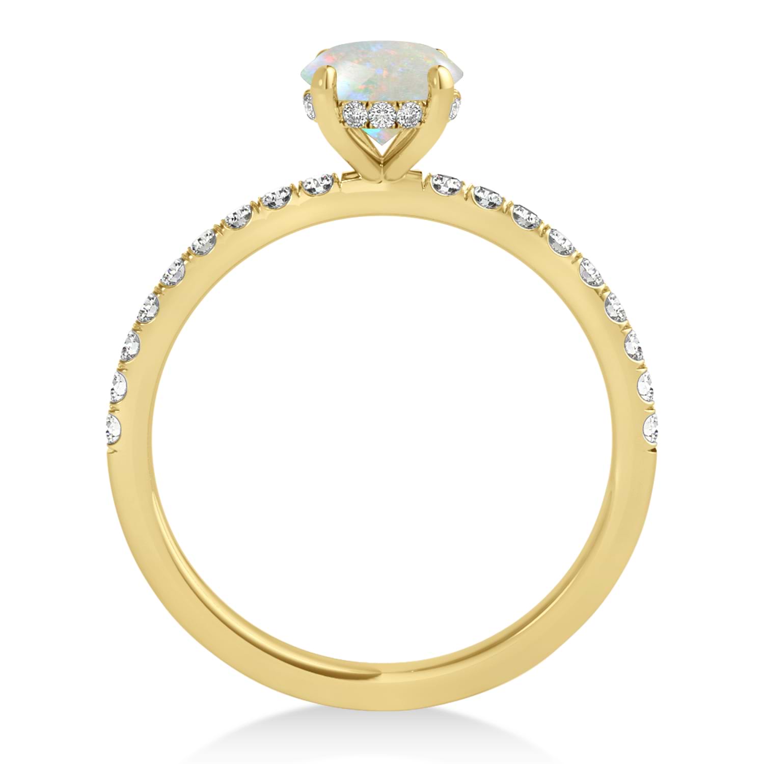 Oval Opal & Diamond Single Row Hidden Halo Engagement Ring 14k Yellow Gold (0.68ct)