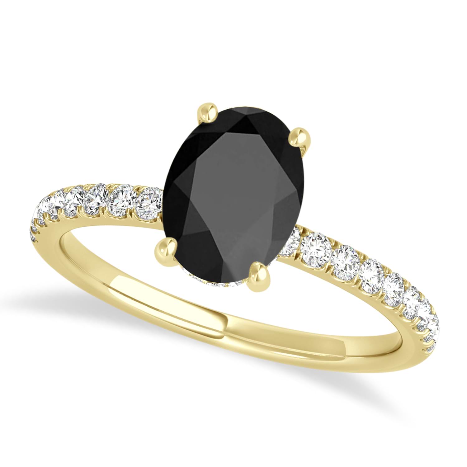 Oval Onyx & Diamond Single Row Hidden Halo Engagement Ring 14k Yellow Gold (0.68ct)
