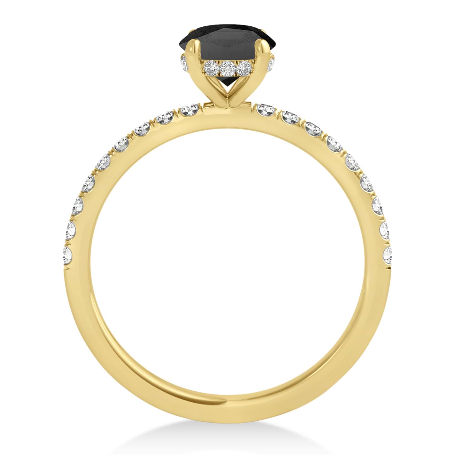 Oval Onyx & Diamond Single Row Hidden Halo Engagement Ring 18k Yellow Gold (0.68ct)