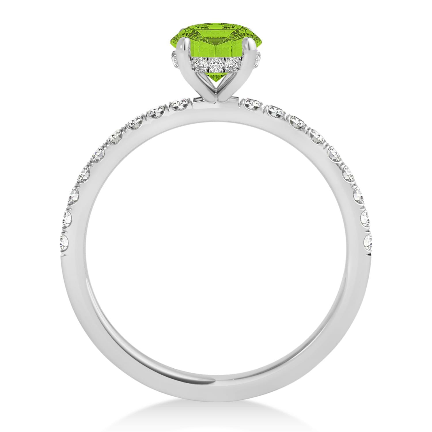 Oval Peridot & Diamond Single Row Hidden Halo Engagement Ring Palladium (0.68ct)
