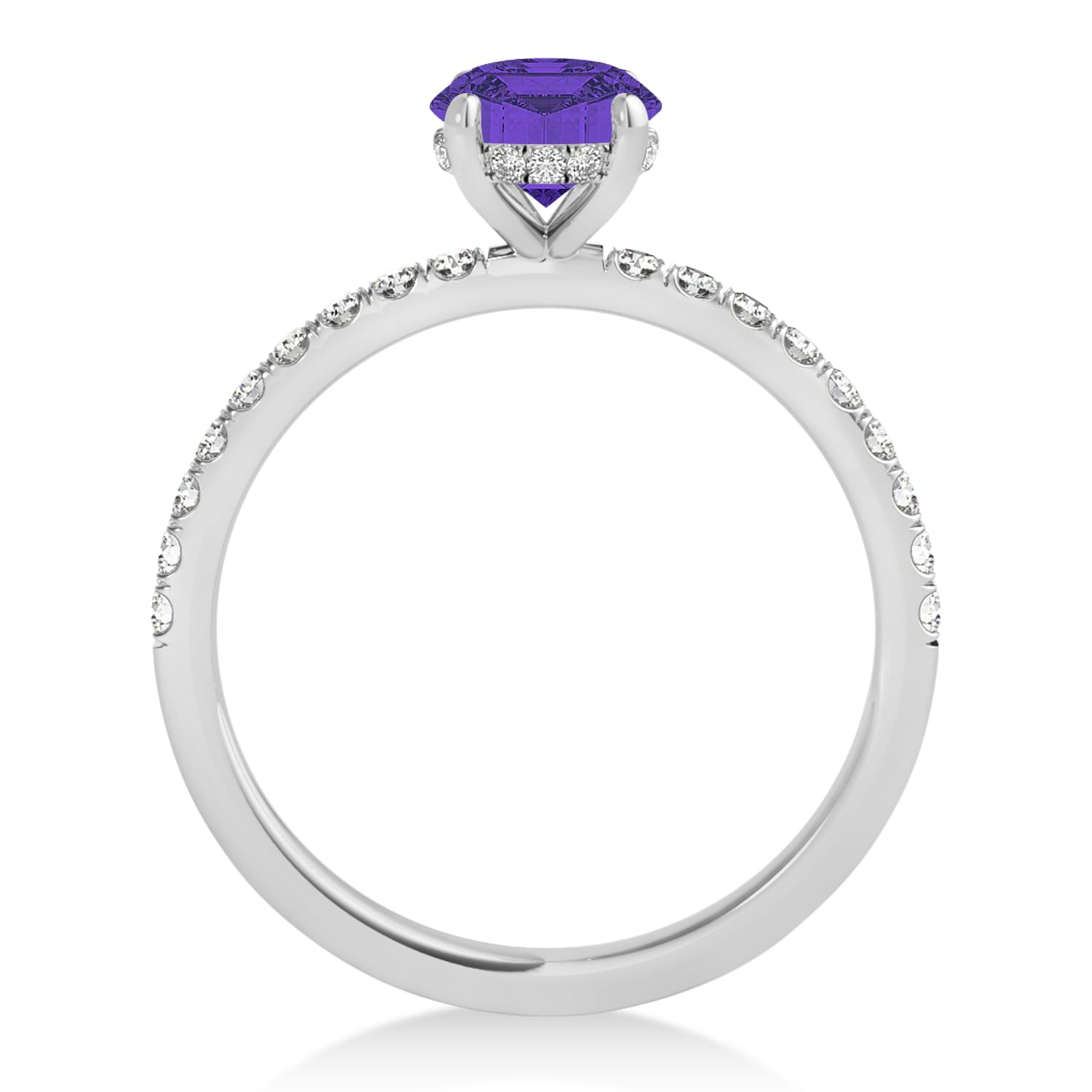 Oval Tanzanite & Diamond Single Row Hidden Halo Engagement Ring Platinum (0.68ct)