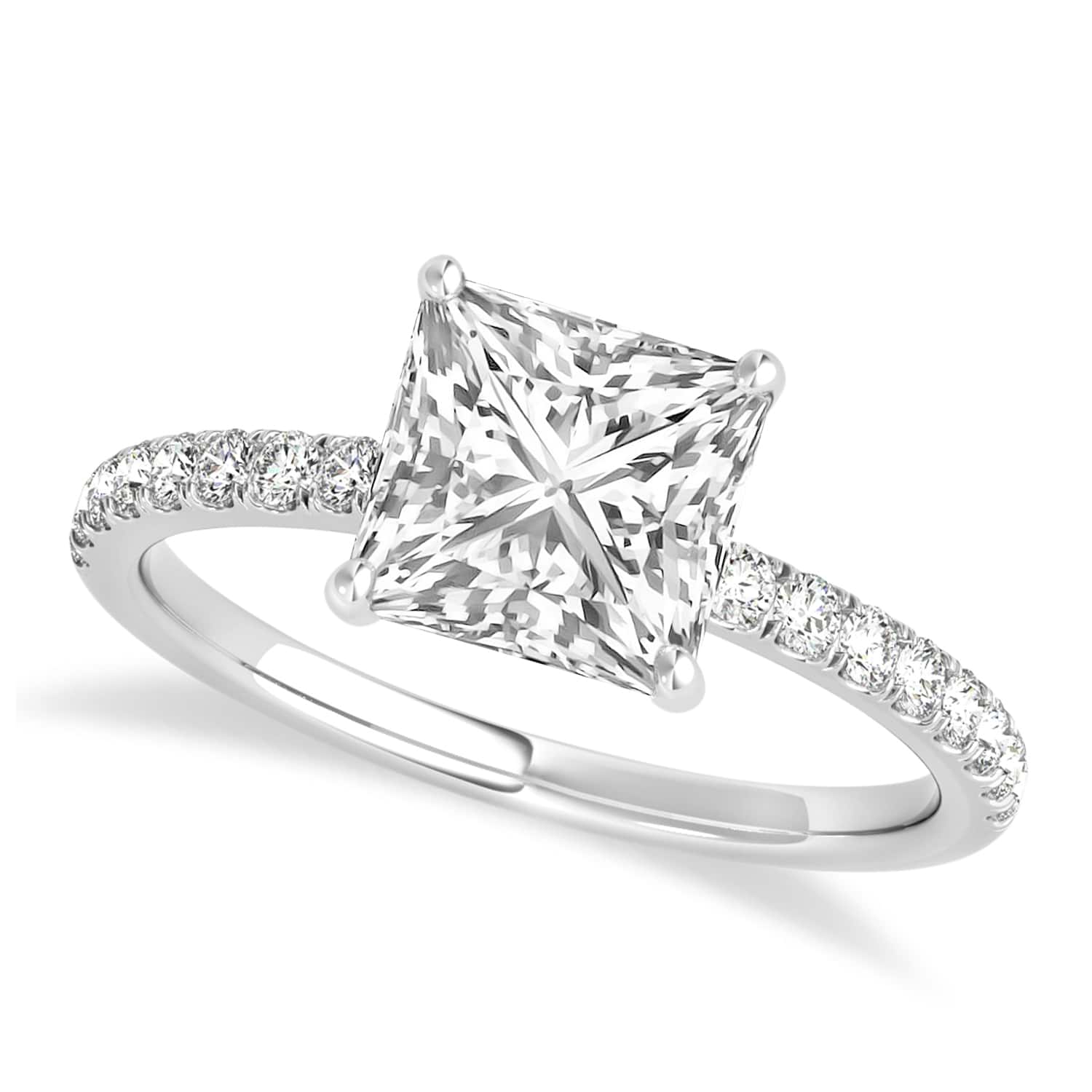 Princess Diamond Single Row Hidden Halo Engagement Ring 18k White Gold (0.81ct)