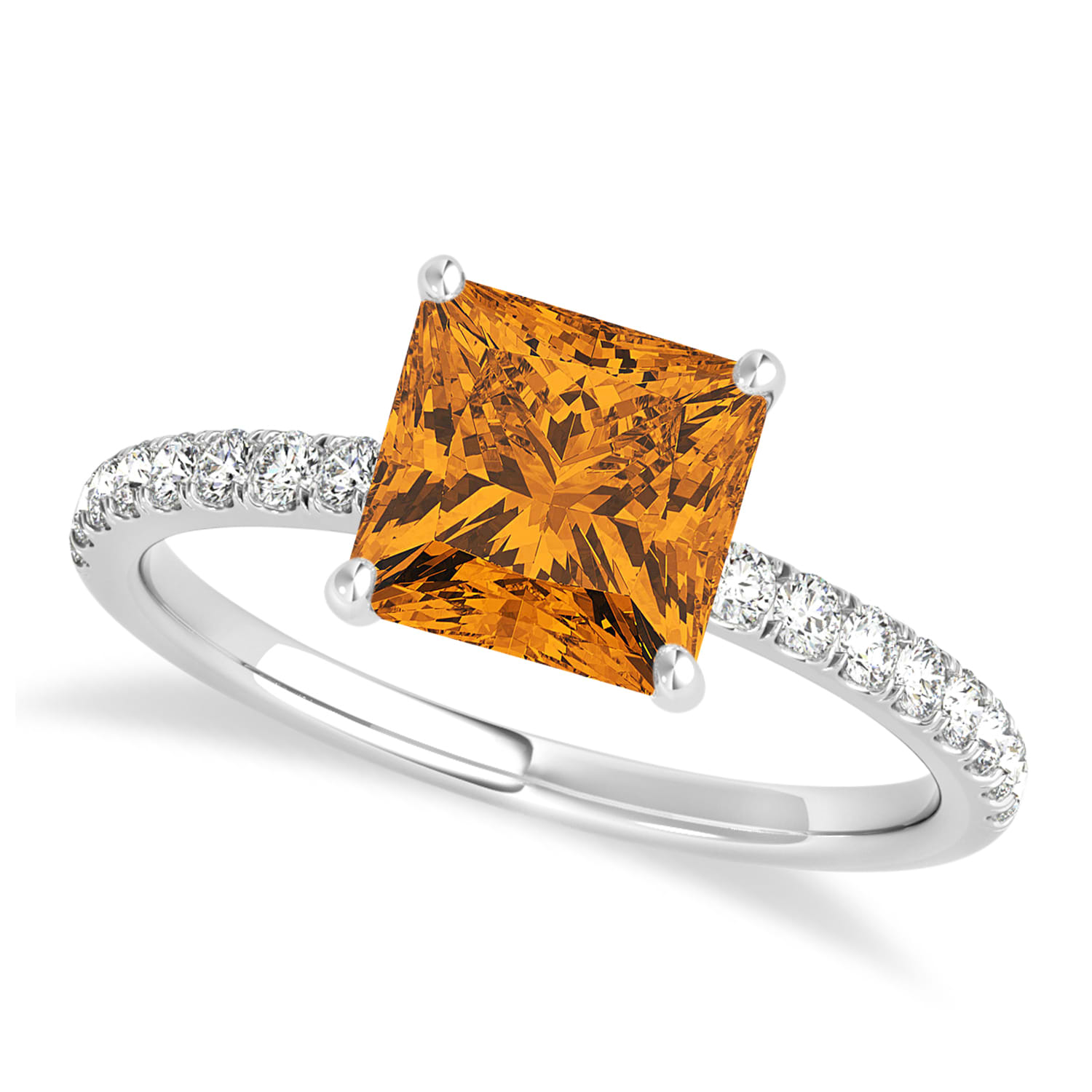 Princess Citrine & Diamond Single Row Hidden Halo Engagement Ring 18k White Gold (0.81ct)