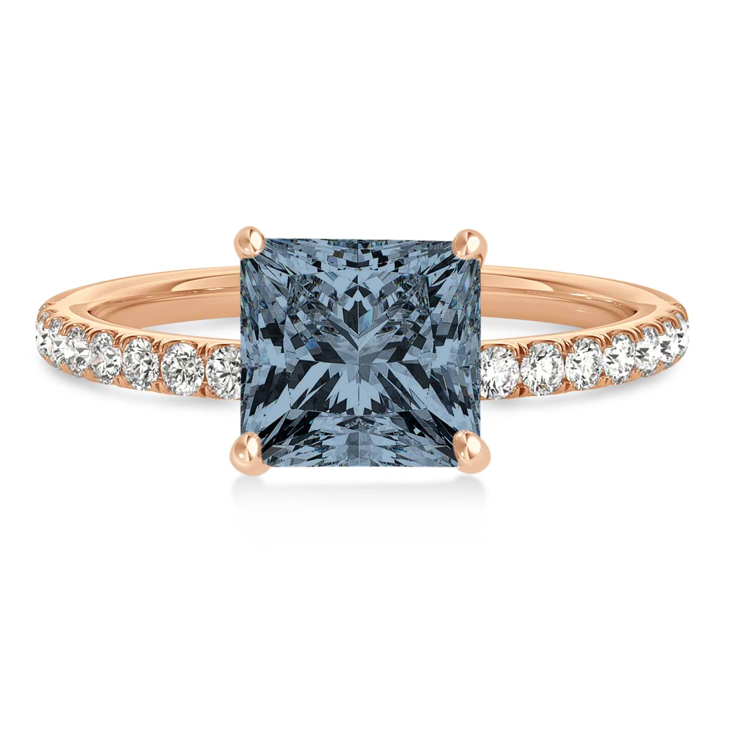 Princess Gray Spinel & Diamond Single Row Hidden Halo Engagement Ring 14k Rose Gold (0.81ct)