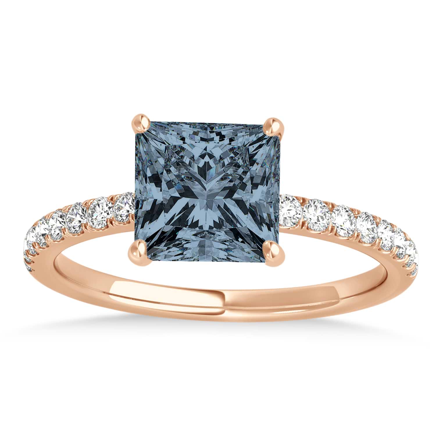 Princess Gray Spinel & Diamond Single Row Hidden Halo Engagement Ring 14k Rose Gold (0.81ct)