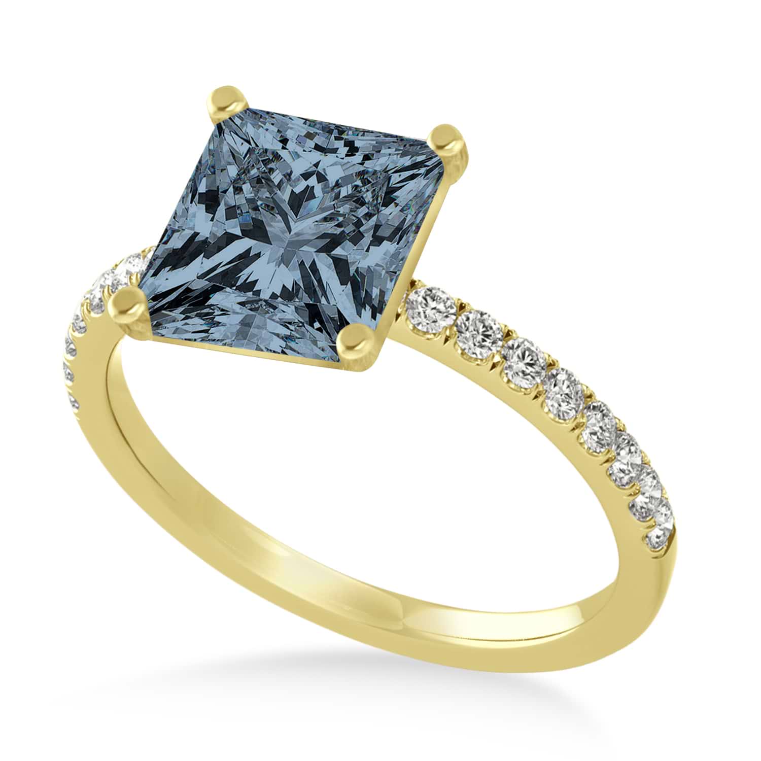 Princess Gray Spinel & Diamond Single Row Hidden Halo Engagement Ring 18k Yellow Gold (0.81ct)